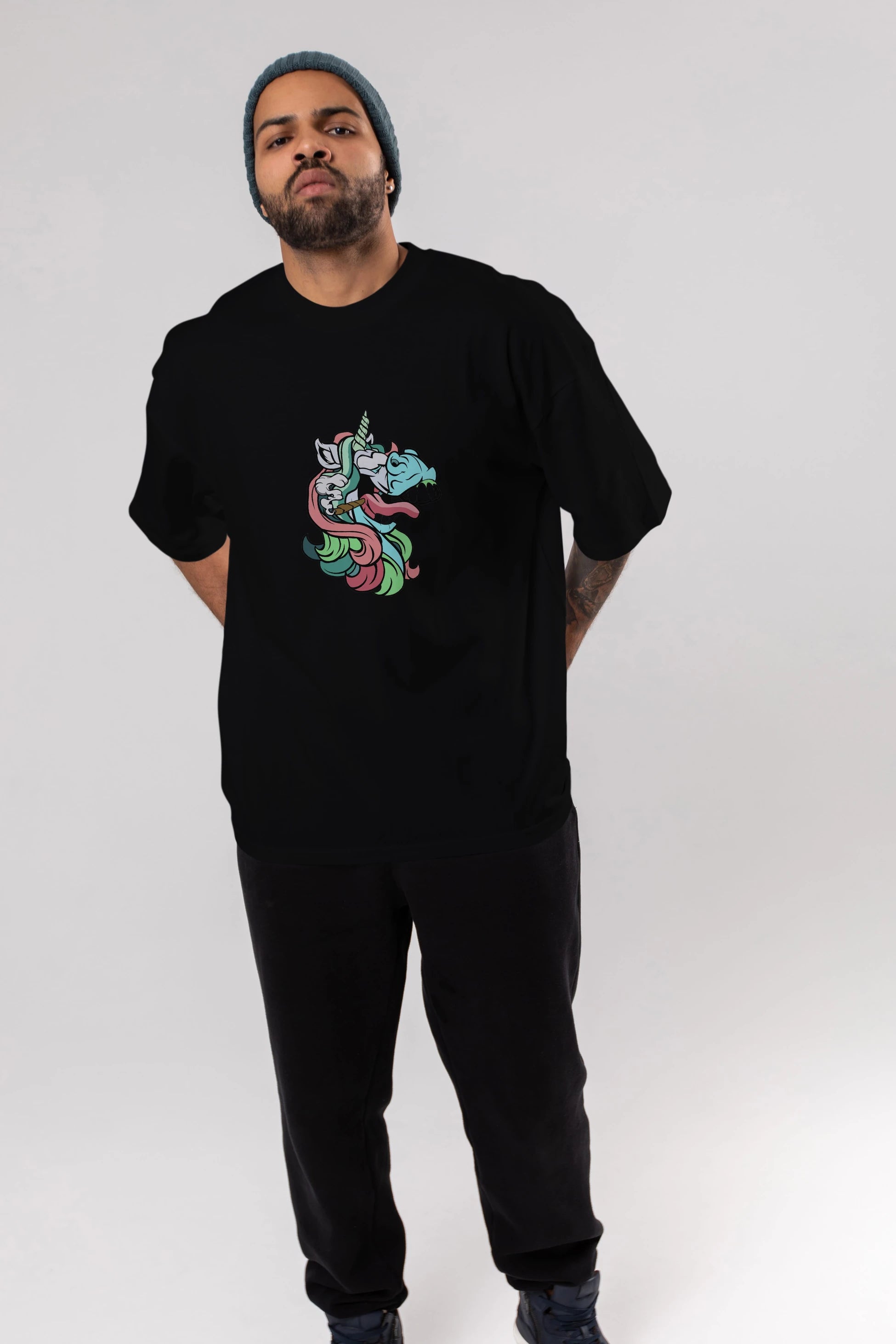 Crazy Unicorn Ön Baskılı Oversize t-shirt Erkek Kadın Unisex %100 Pamuk tişort