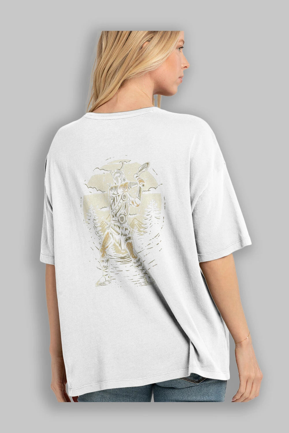 Viking Arka Baskılı Oversize t-shirt Erkek Kadın Unisex %100 Pamuk