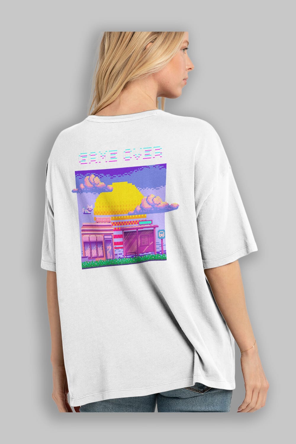 Game Over Yazılı Arka Baskılı Oversize t-shirt Erkek Kadın Unisex