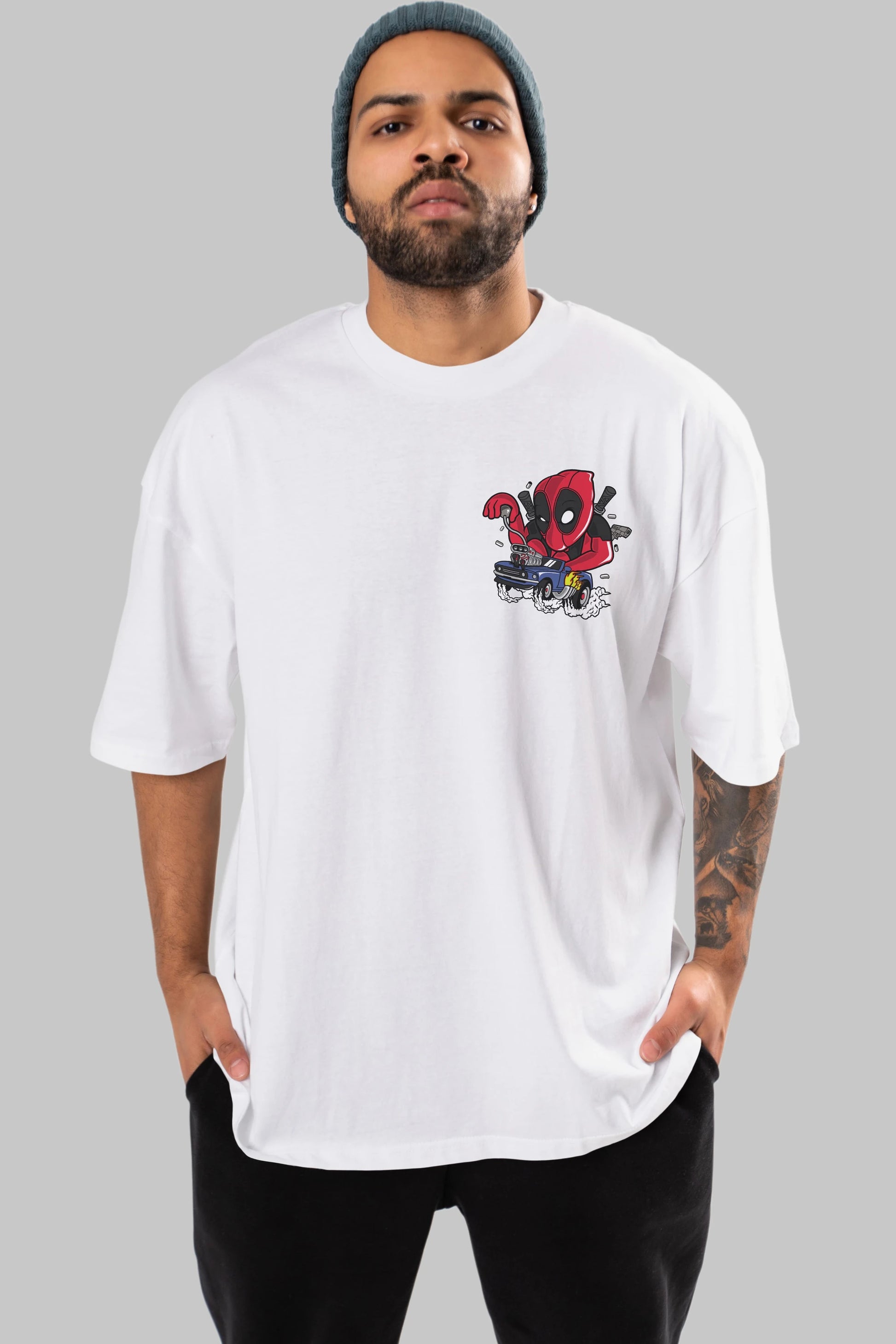 Deadpool (21) Ön Sol Baskılı Oversize t-shirt Erkek Kadın Unisex %100 Pamuk Bisiklet Yaka tişort
