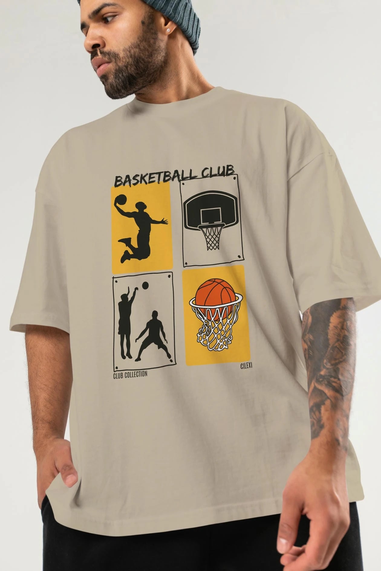 Basketball Club ön Baskılı Oversize t-shirt Erkek Kadın %100 Pamuk Bisiklet Yaka tişort