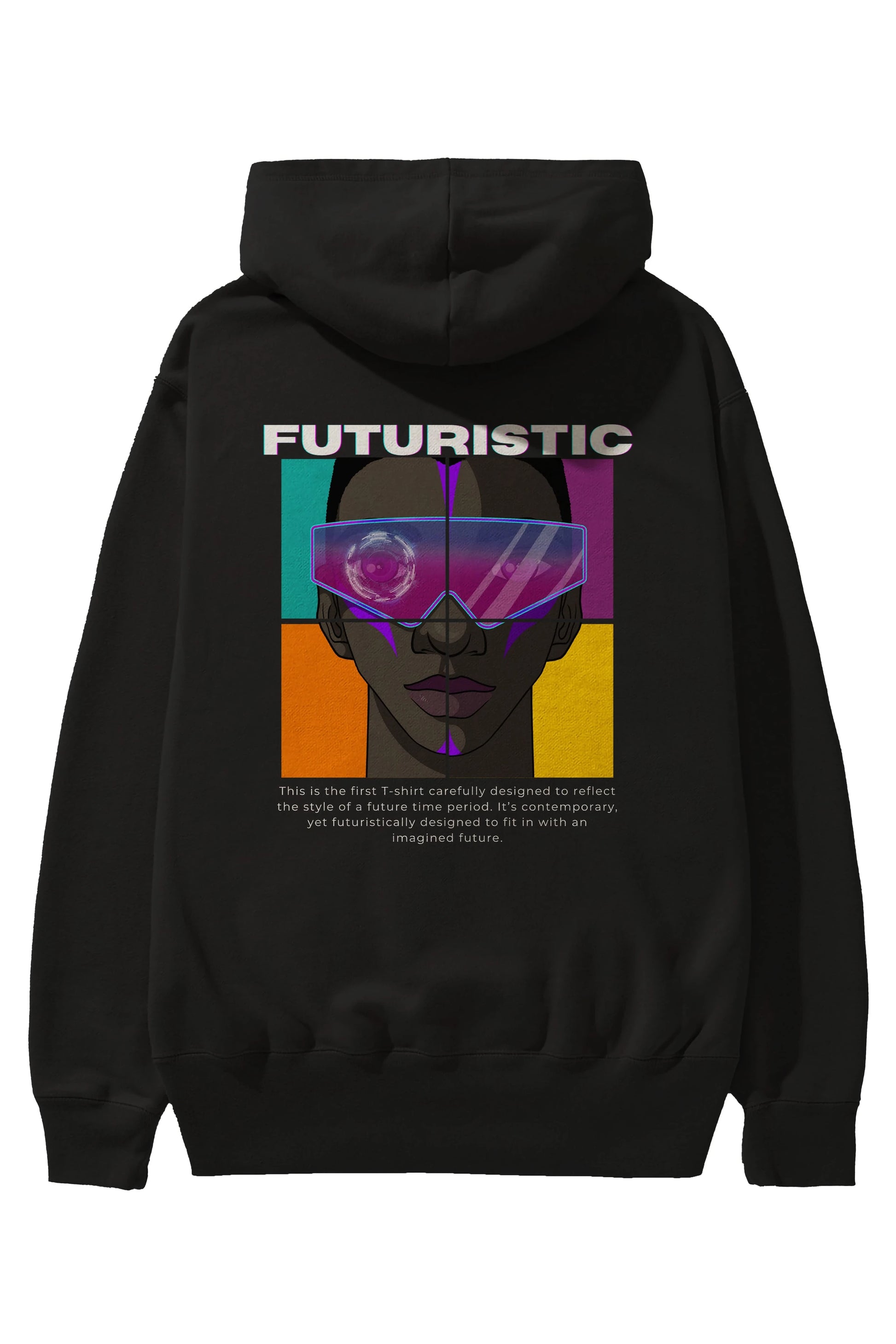 Futuristic Streetwear Arka Baskılı Oversize Hoodie Kapüşonlu Sweatshirt Erkek Kadın Unisex