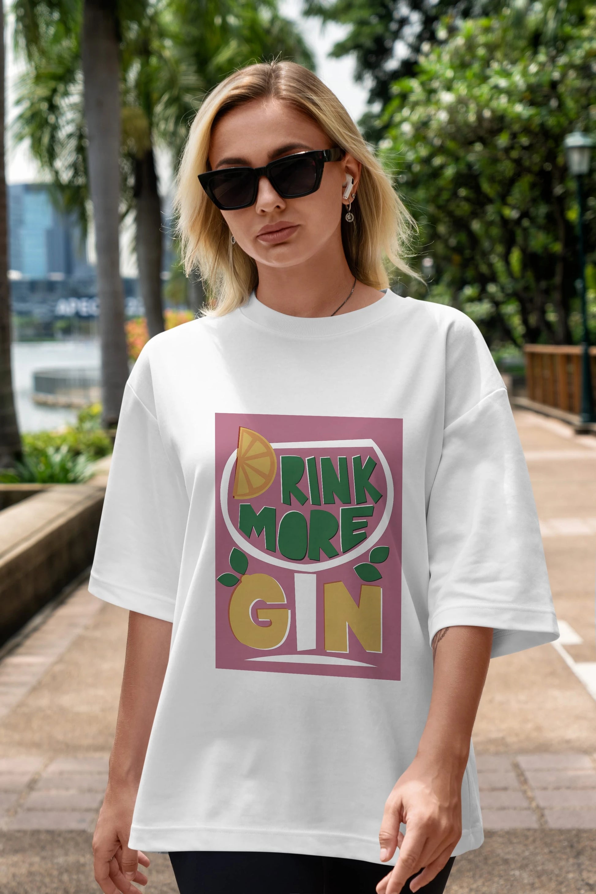 Drink More Gin Ön Baskılı Oversize t-shirt Erkek Kadın Unisex %100 Pamuk Bisiklet Yaka tişort