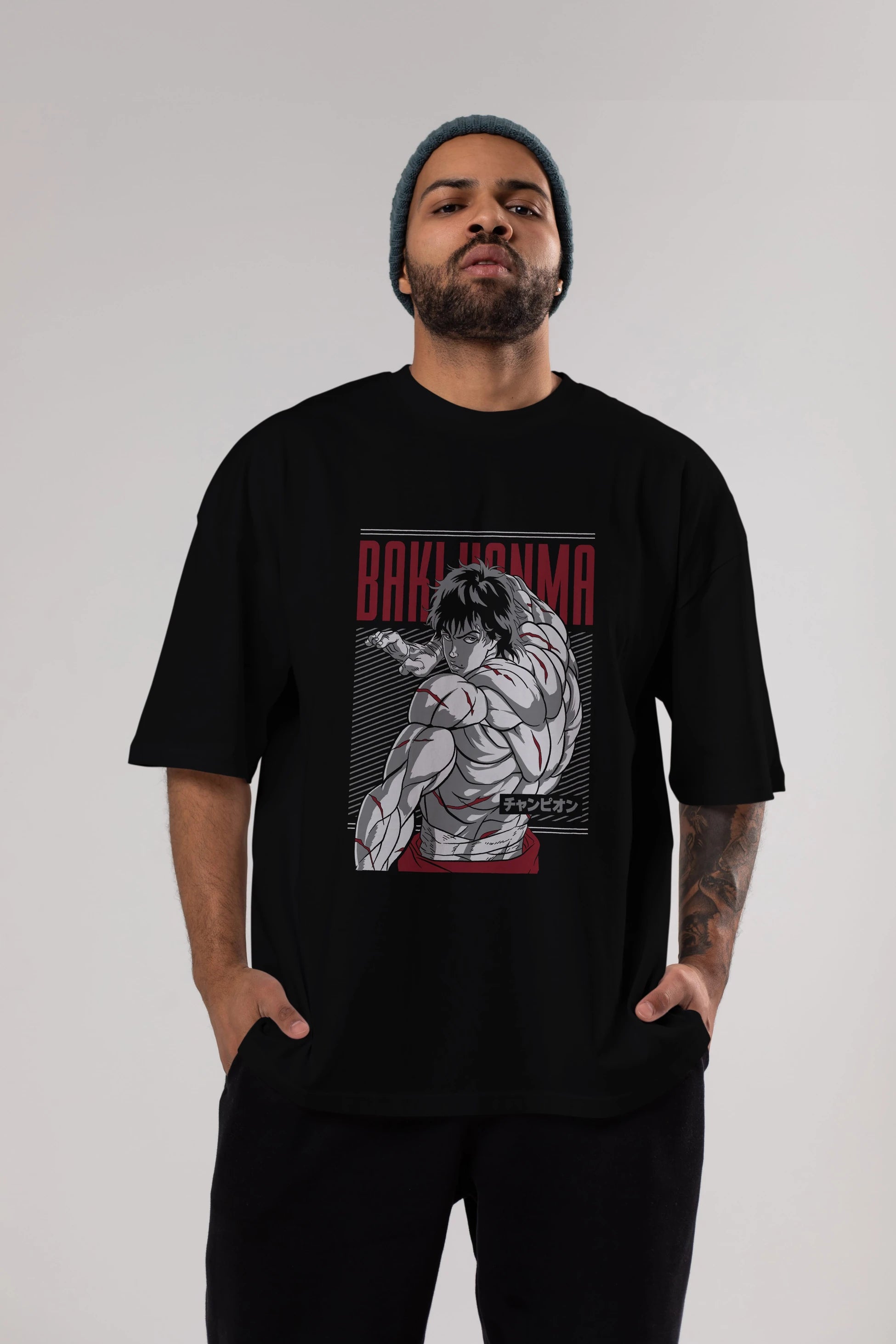 BAKI HANMA Anime Ön Baskılı Oversize t-shirt %100 pamuk Erkek Kadın Unisex