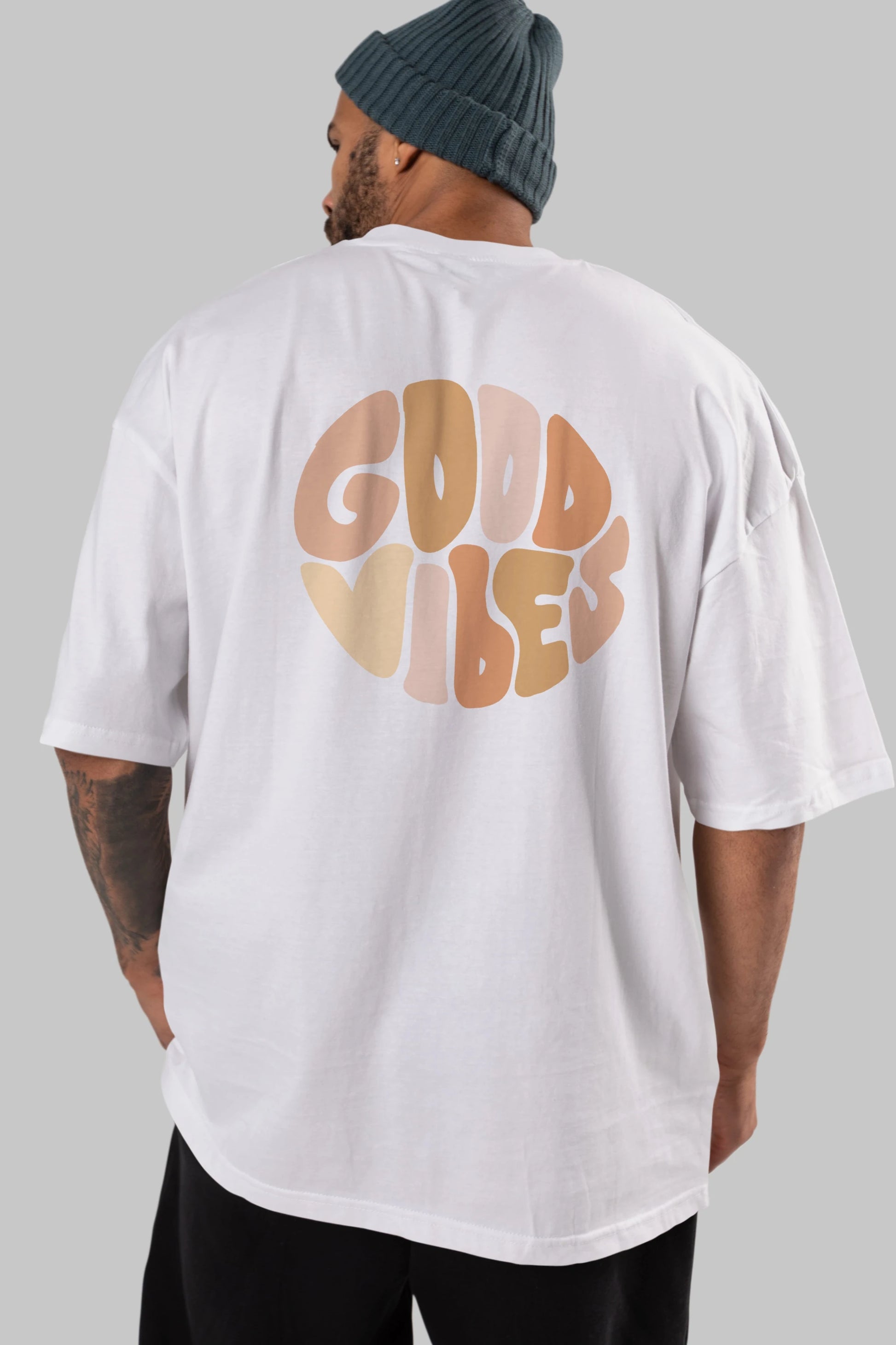 Good Vibes Yazılı 3 Arka Baskılı Oversize t-shirt Erkek Kadın Unisex