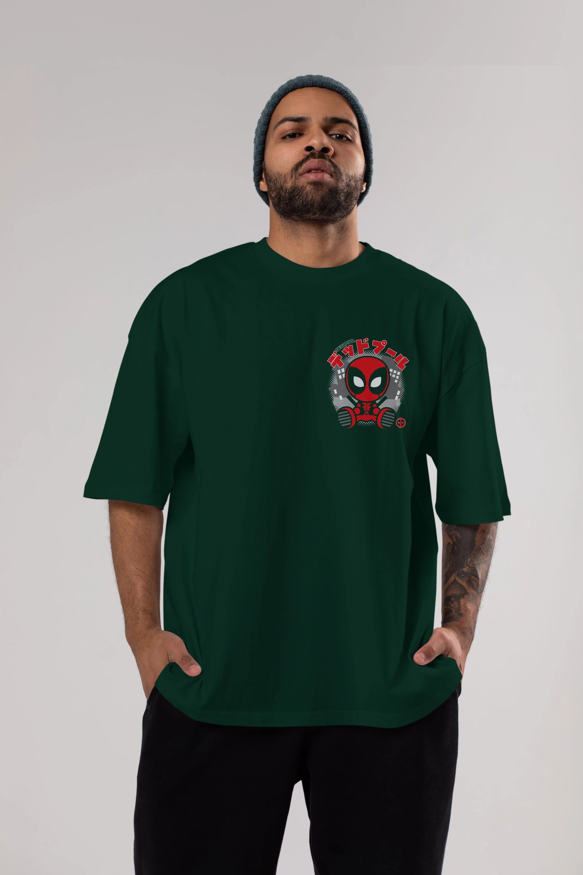 Deadpool (15) Ön Sol Baskılı Oversize t-shirt Erkek Kadın Unisex %100 Pamuk Bisiklet Yaka tişort