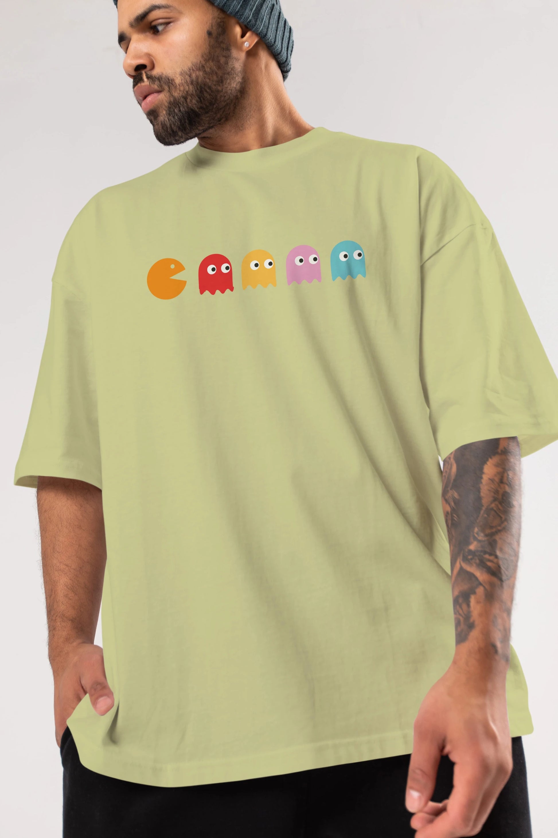 Pac-Man game Ön Baskılı Oversize t-shirt %100 pamuk Erkek Kadın Unisex