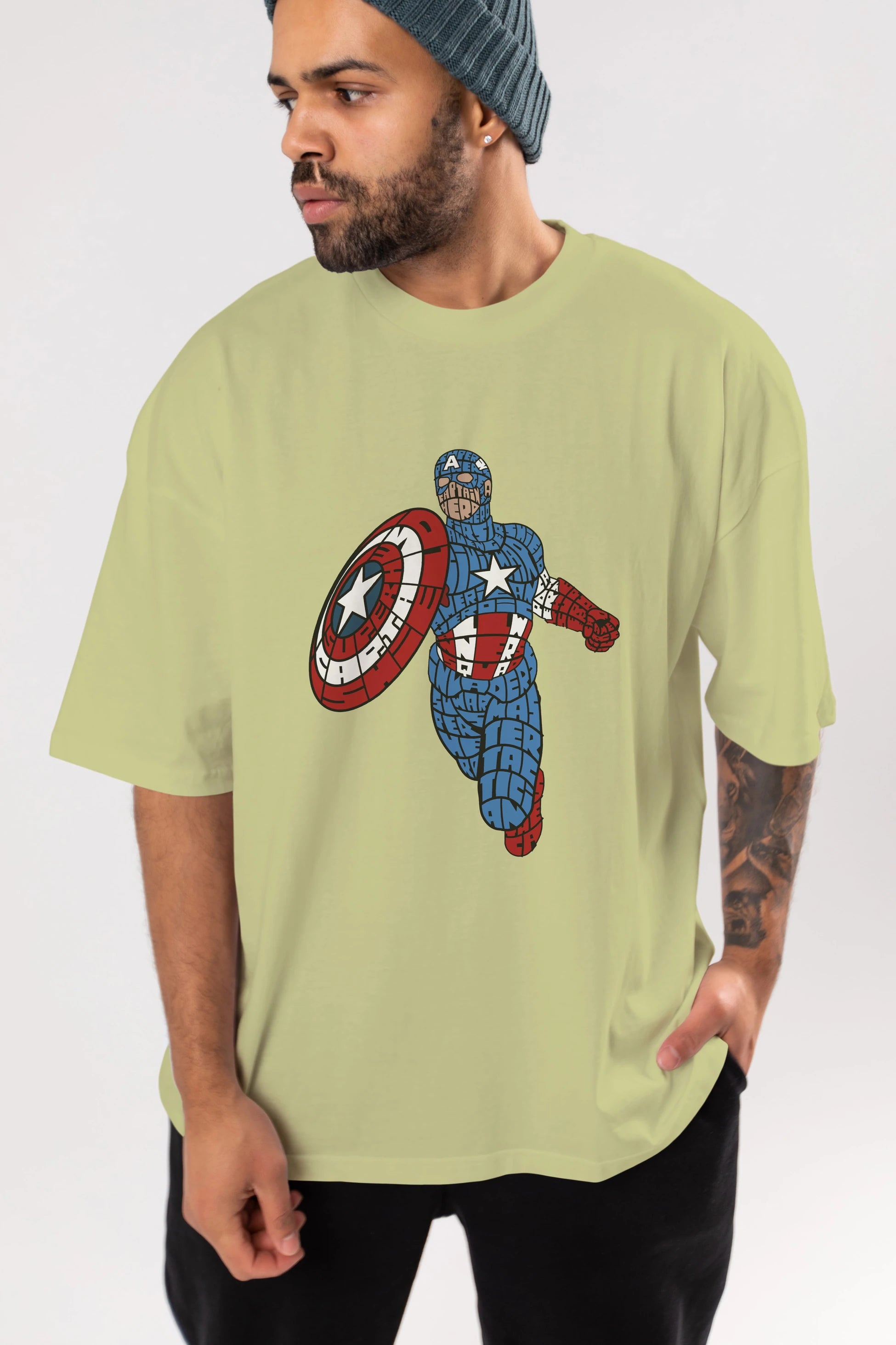 Star and Stripes Hero Ön Baskılı Oversize t-shirt %100 pamuk Erkek Kadın Unisex