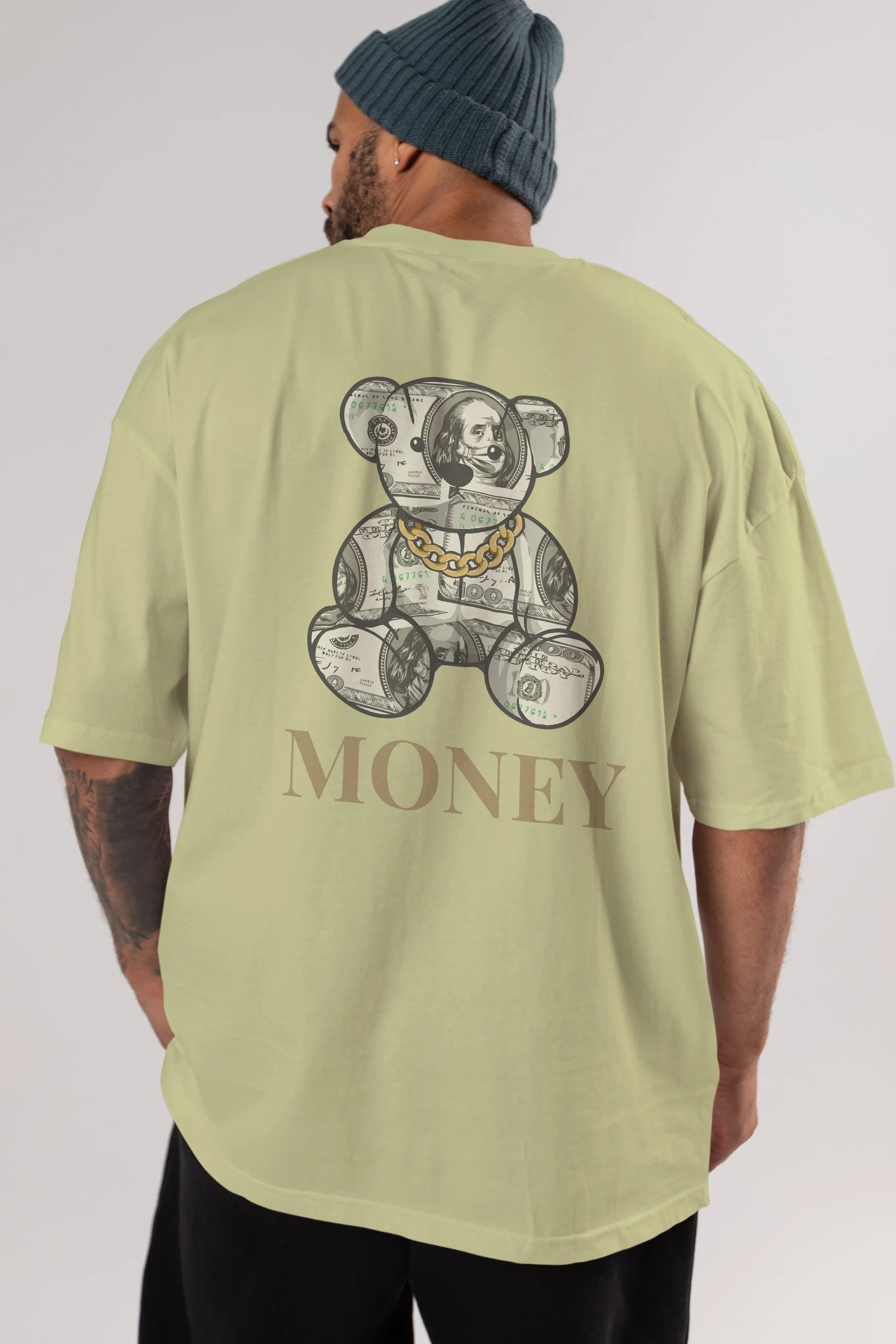 Teddy Bear Money Arka Baskılı Oversize t-shirt Erkek Kadın Unisex