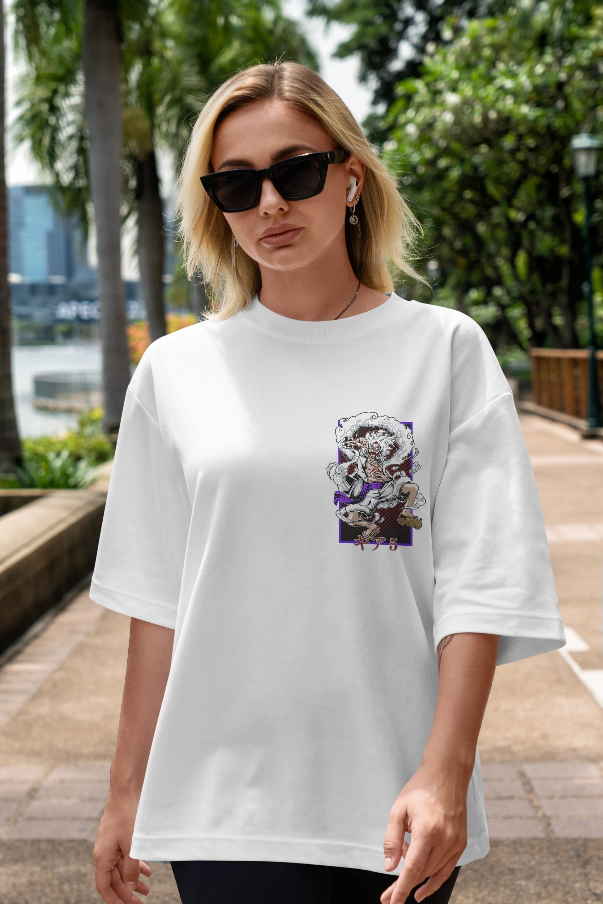 LUFFY GEAR 5 RECUADRO Ön Sol Baskılı Oversize t-shirt Erkek Kadın Unisex %100 Pamuk Bisiklet Yaka tişort
