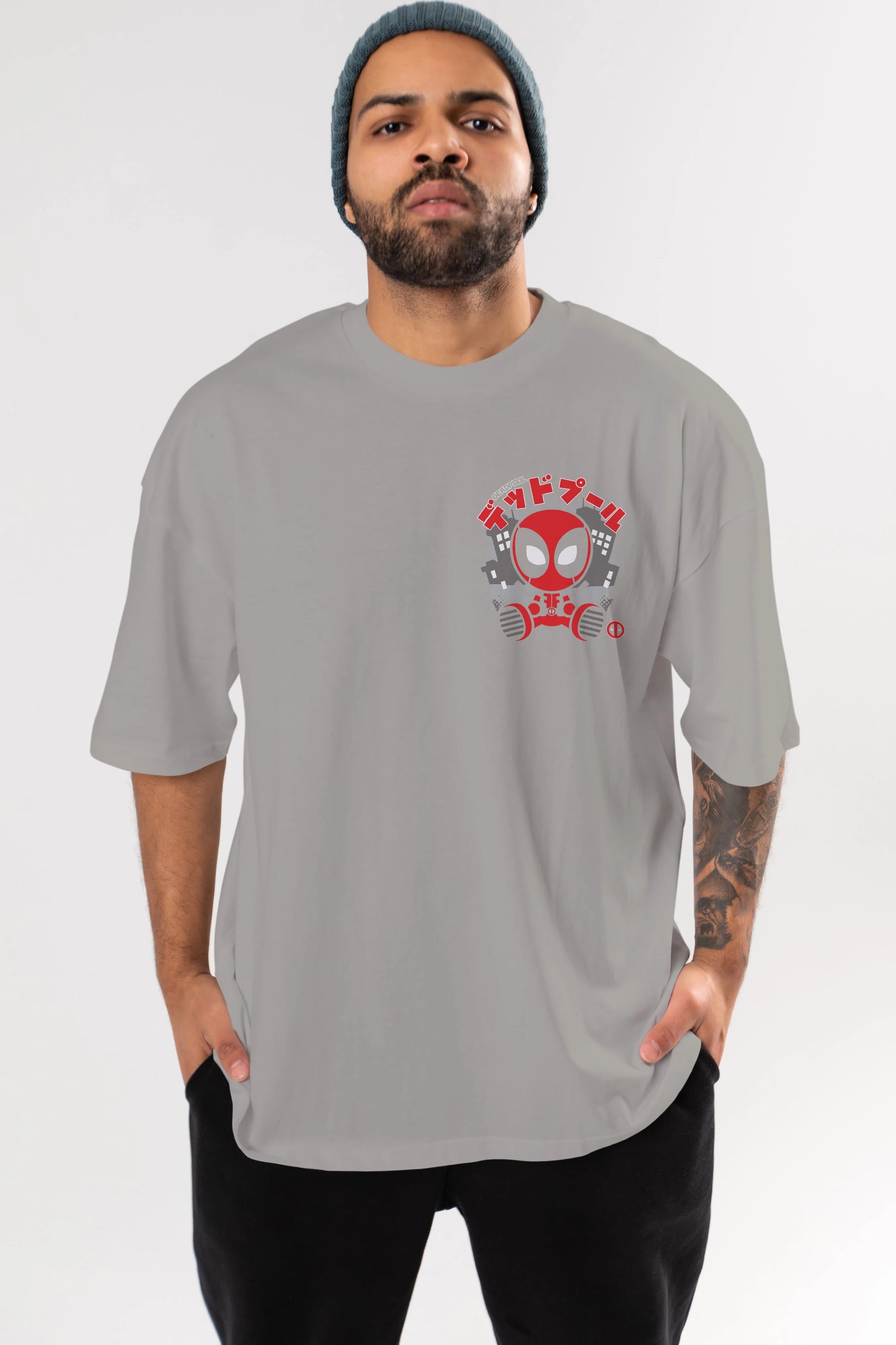 Deadpool (15) Ön Sol Baskılı Oversize t-shirt Erkek Kadın Unisex %100 Pamuk Bisiklet Yaka tişort