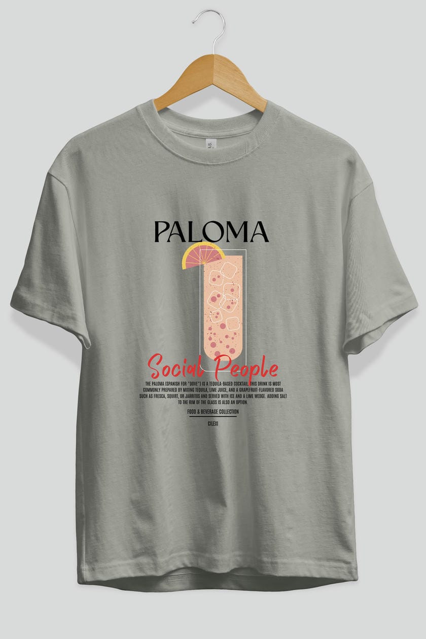 Paloma Kokteyl Serisi ön Baskılı Oversize t-shirt Erkek Kadın %100 Pamuk Bisiklet Yaka tişort