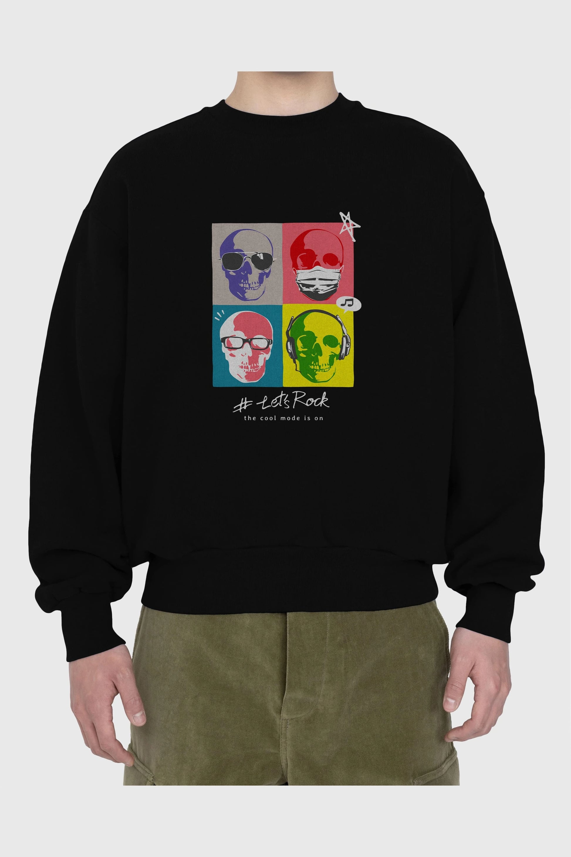 Lets Rock Ön Baskılı Oversize Sweatshirt Erkek Kadın Unisex