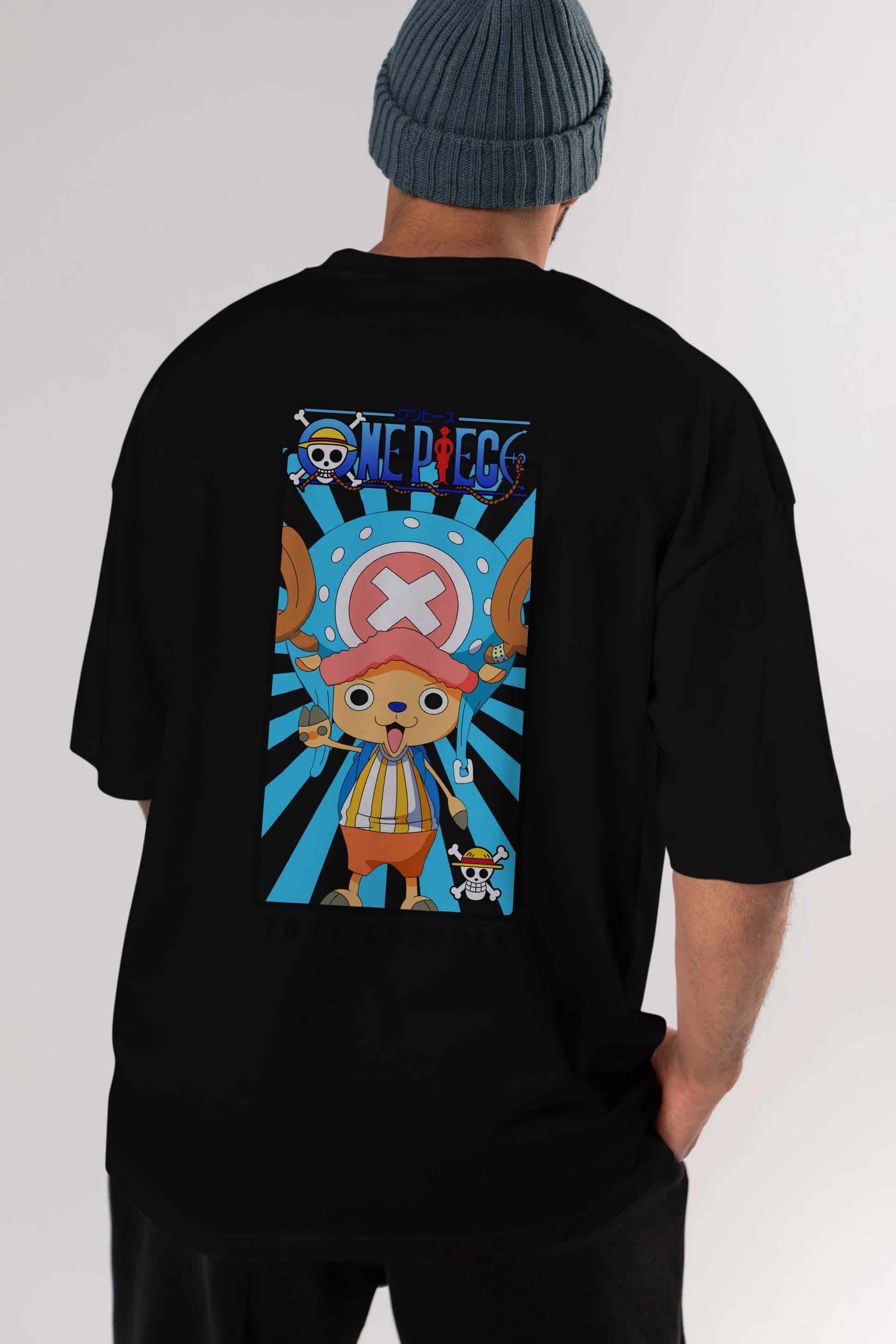 Chopper Anime Arka Baskılı Oversize t-shirt Erkek Kadın Unisex %100 pamuk tişort
