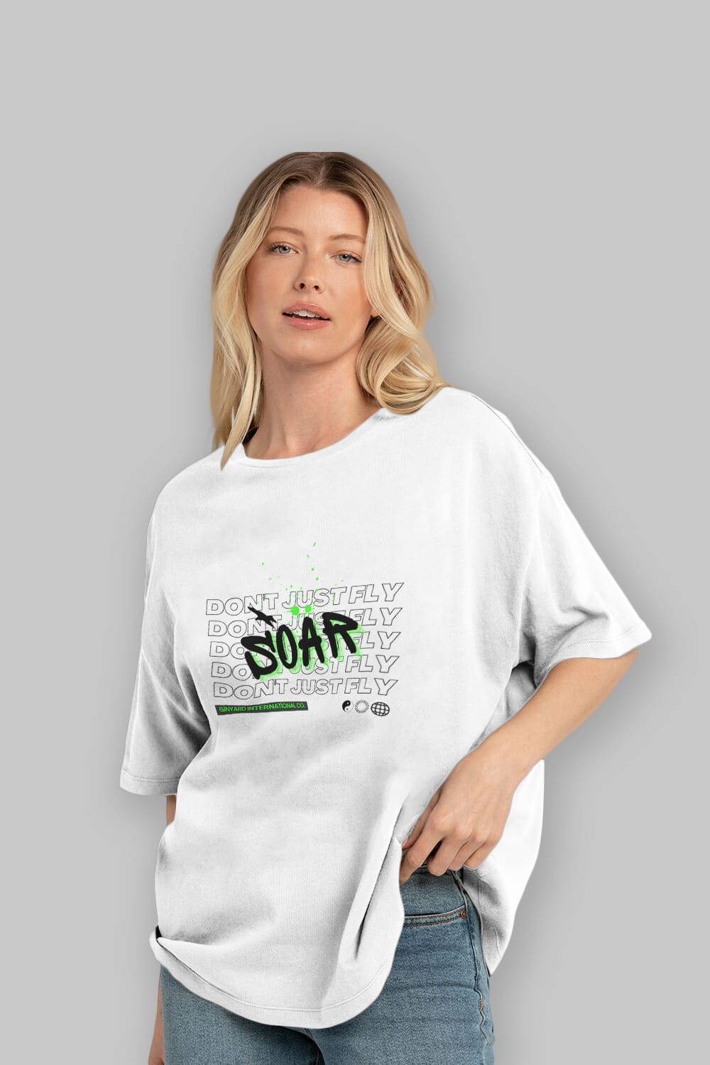 Soar Dont Just Fly Yazılı Ön Baskılı Oversize t-shirt Erkek Kadın Unisex