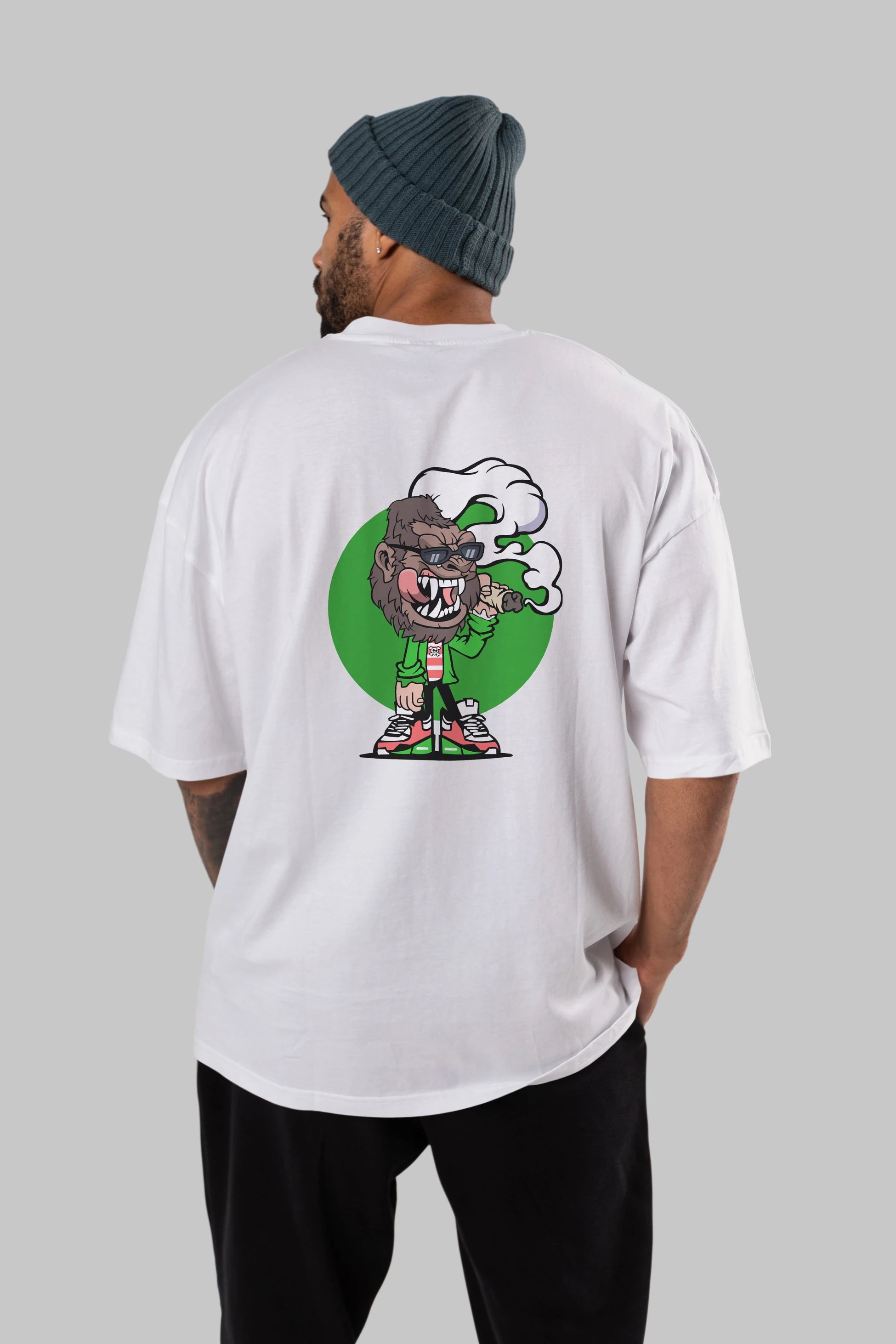 Gorilla Smoker Arka Baskılı Oversize t-shirt Erkek Kadın Unisex %100 Pamuk tişort
