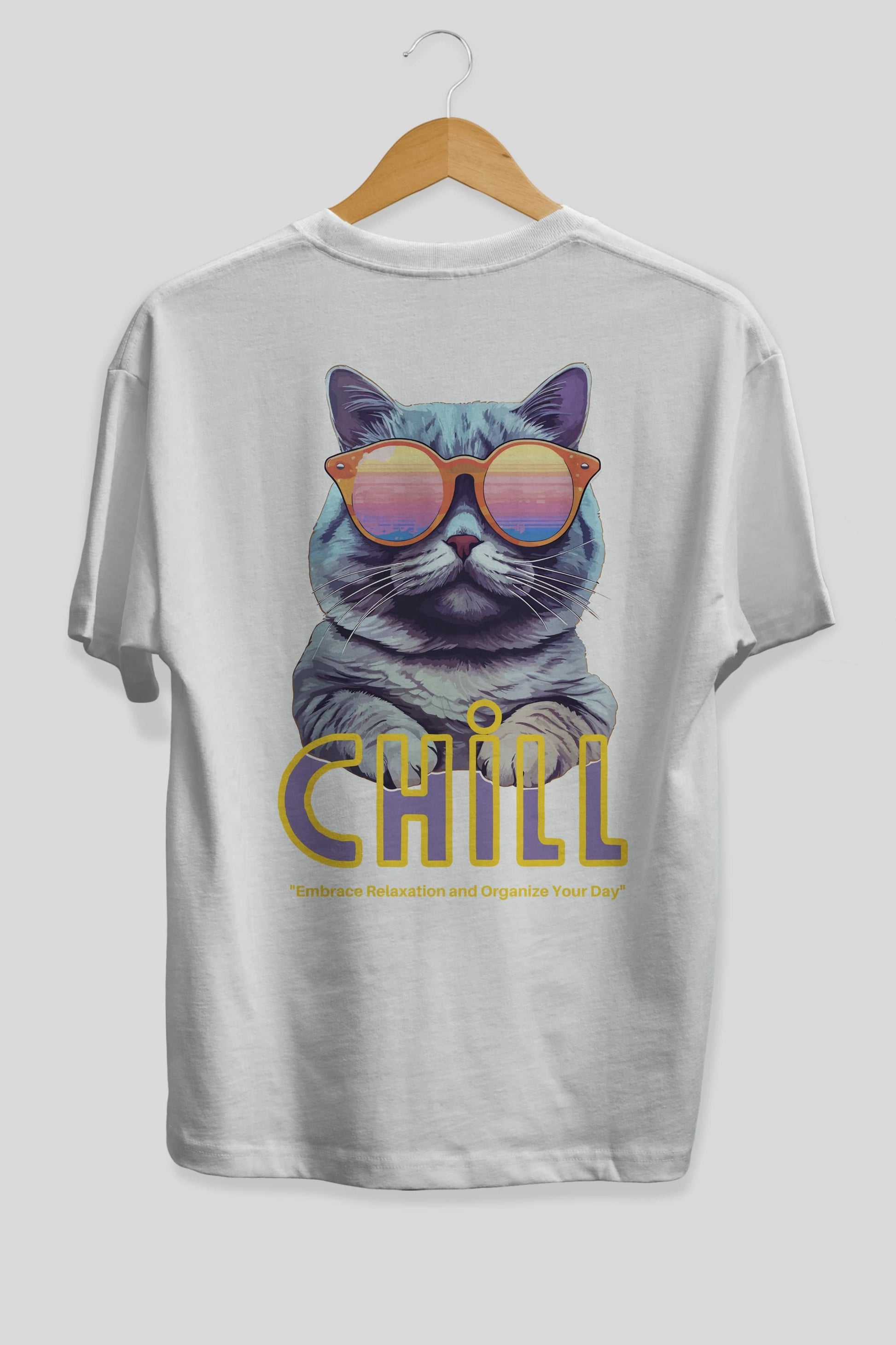Chill Cat Arka Baskılı Oversize t-shirt Erkek Kadın Unisex