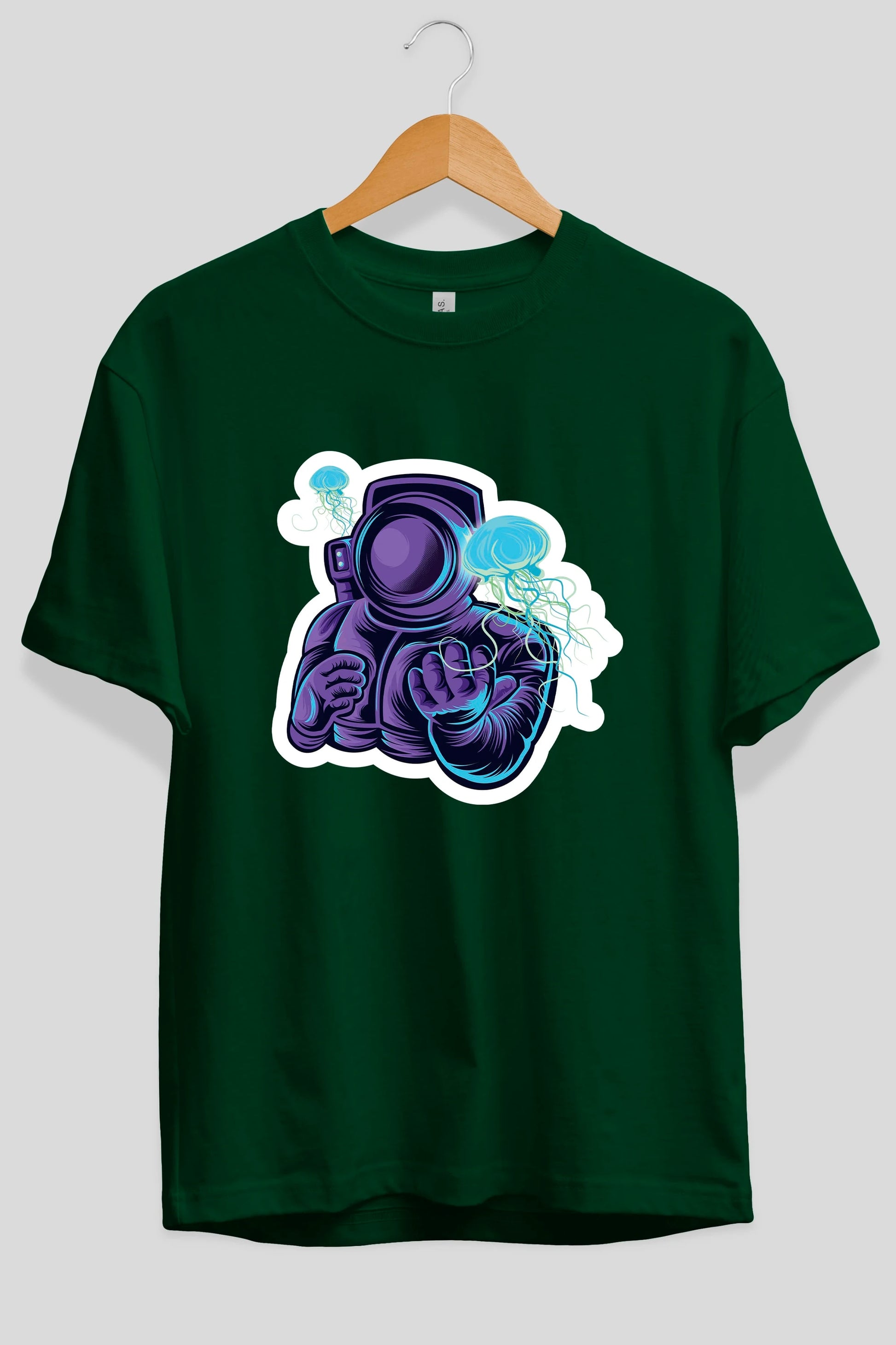 Astronaut and Jellyfish Sticker Ön Baskılı Oversize t-shirt Erkek Kadın Unisex