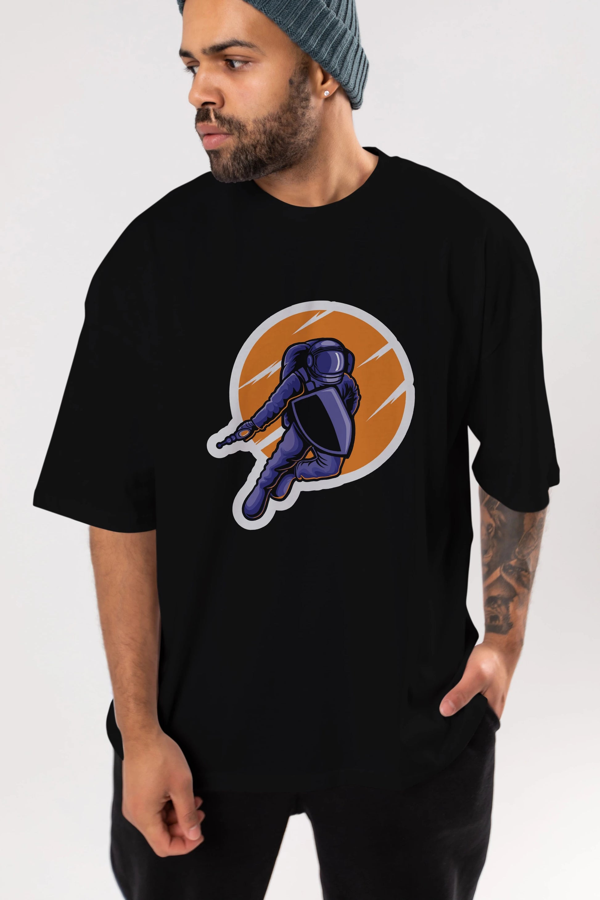 Astro Wars Sticker Ön Baskılı Oversize t-shirt Erkek Kadın Unisex