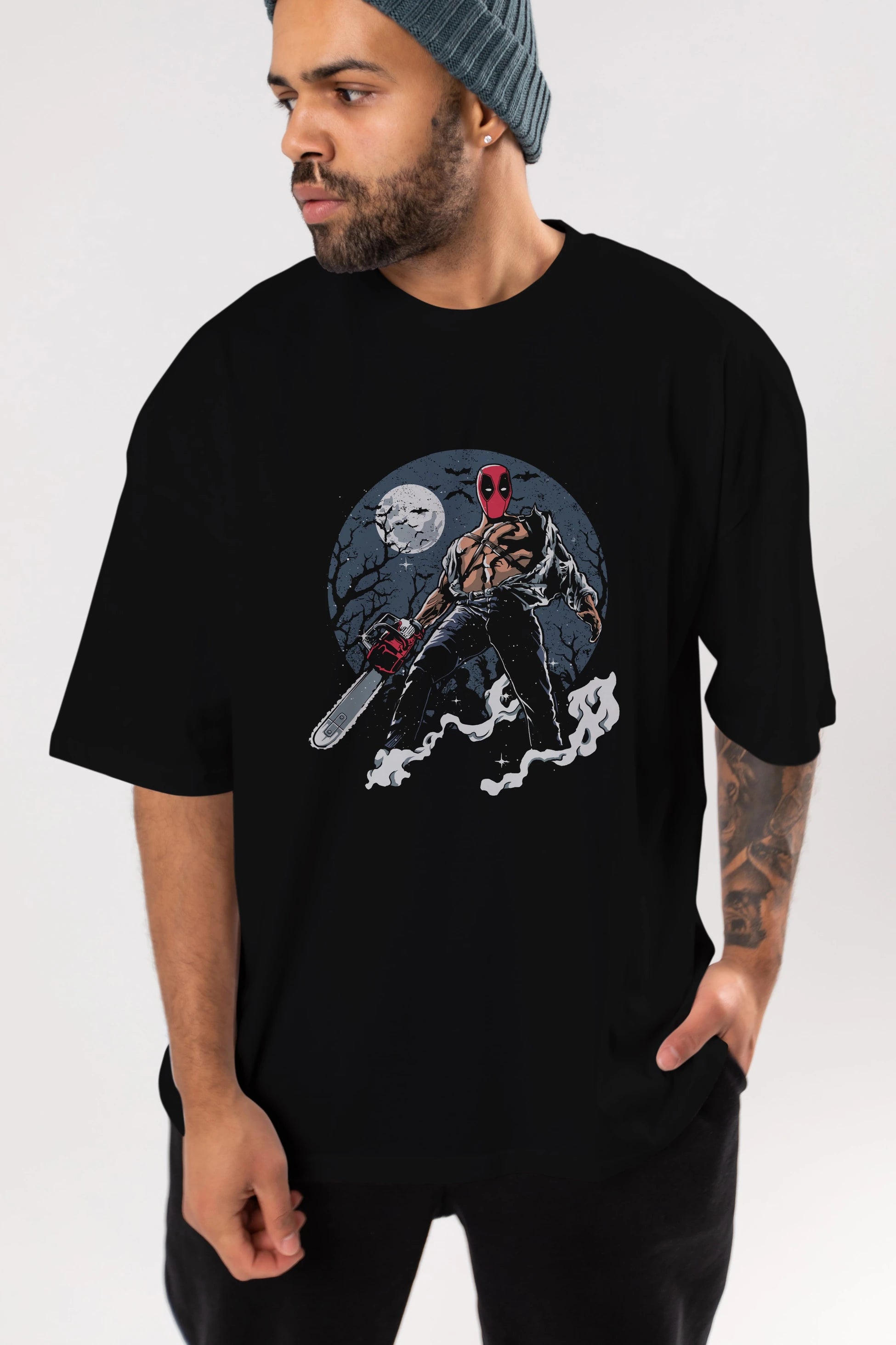 Evil Deadpool Ön Baskılı Oversize t-shirt Erkek Kadın Unisex %100 Pamuk tişort
