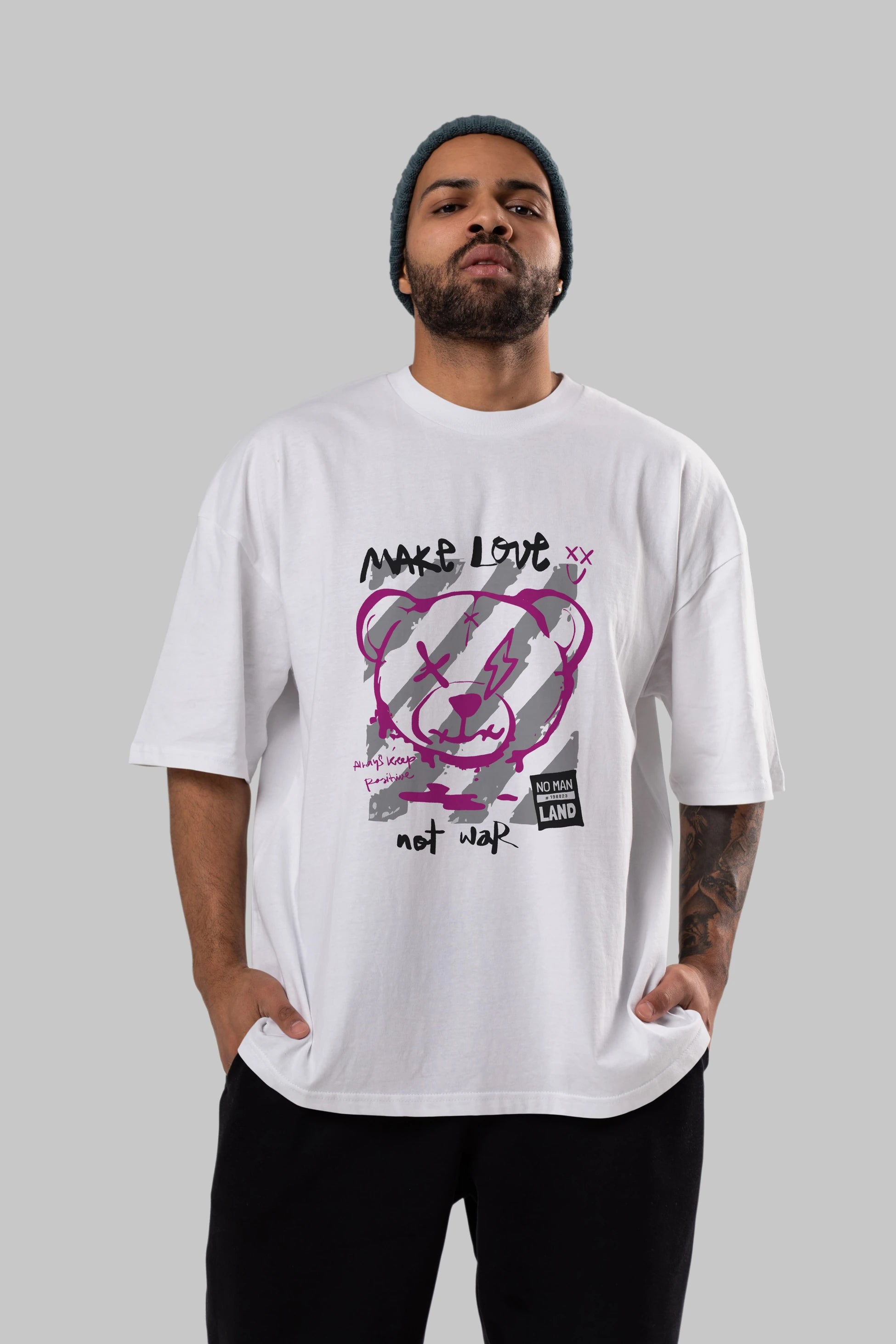 Make Love Bear Ön Baskılı Oversize t-shirt Erkek Kadın Unisex