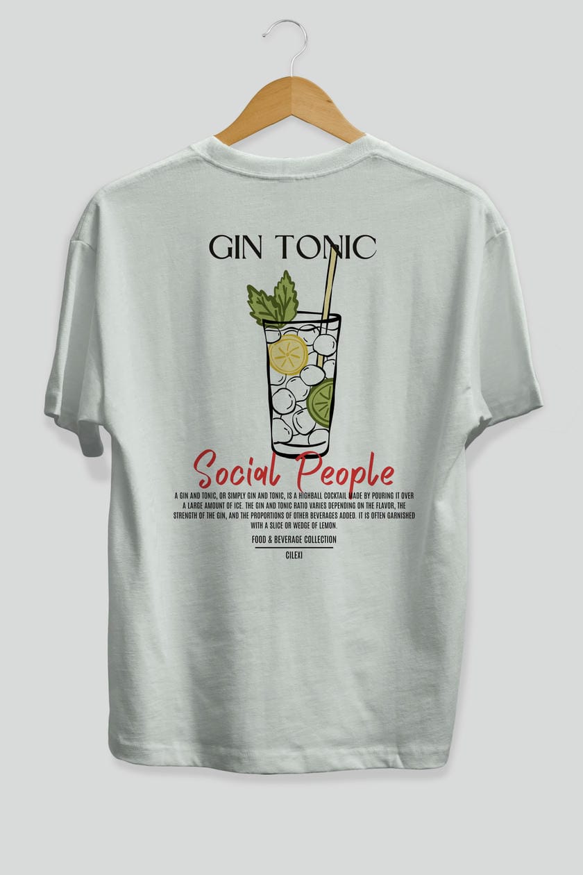 Gın Tonıc Kokteyl Serisi Baskılı Oversize t-shirt Erkek Kadın Unisex %100 Pamuk Bisiklet Yaka tişort
