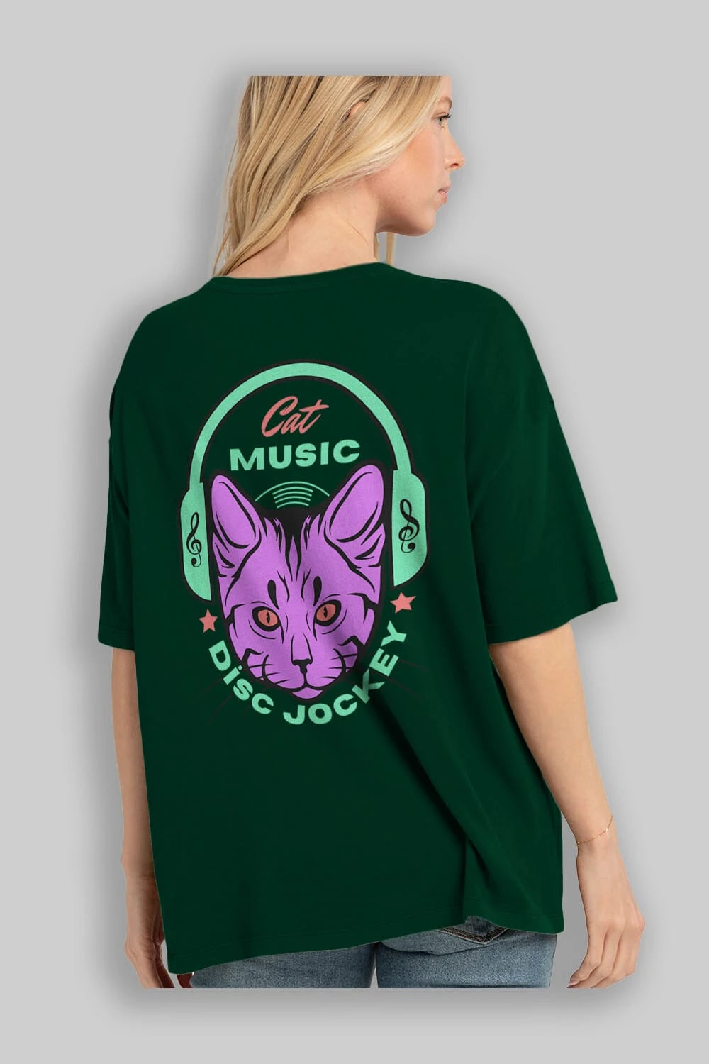 Cat Music Arka Baskılı Oversize t-shirt Erkek Kadın Unisex