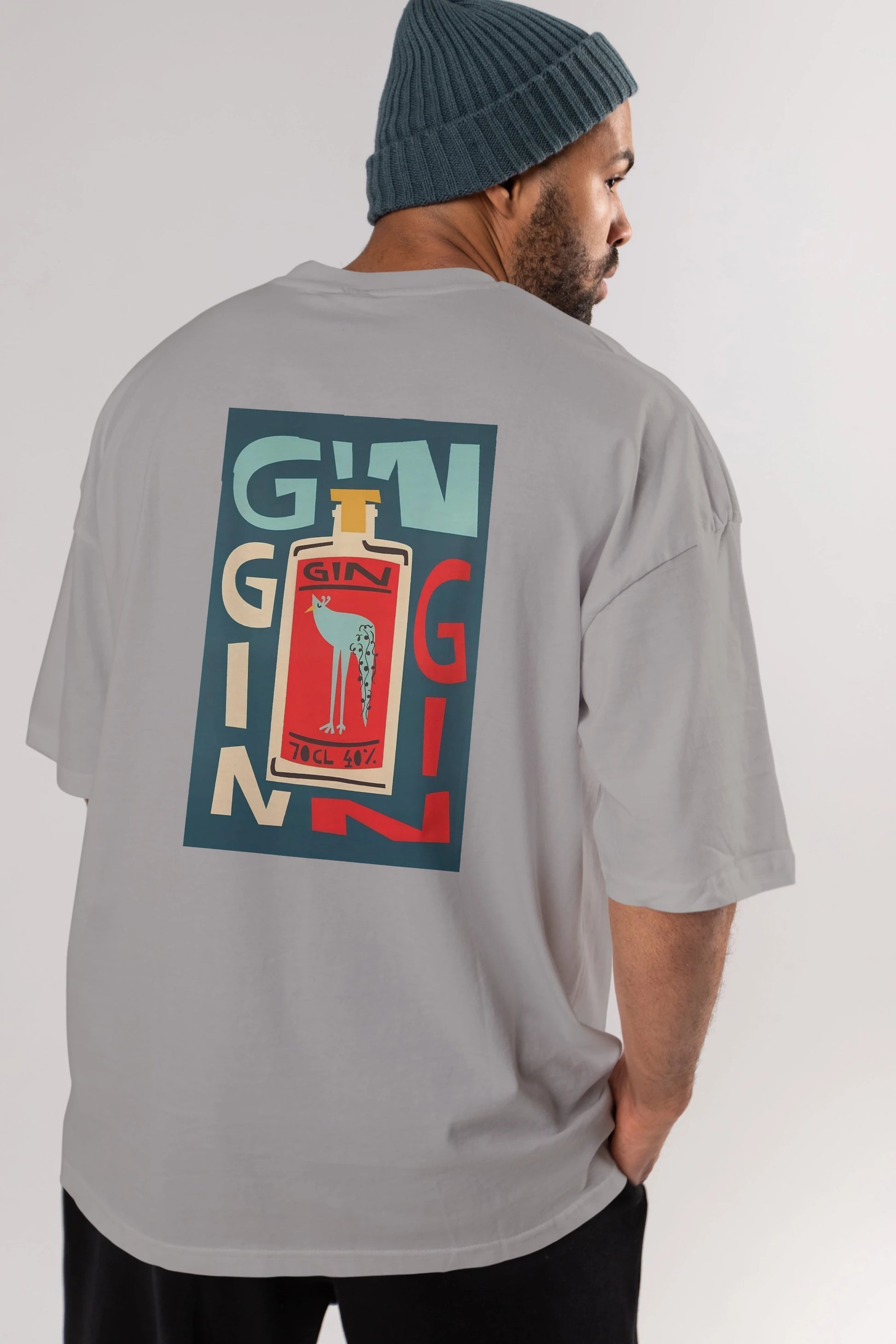 Gin 2 Arka Baskılı Oversize t-shirt Erkek Kadın Unisex %100 Pamuk Bisiklet Yaka tişort
