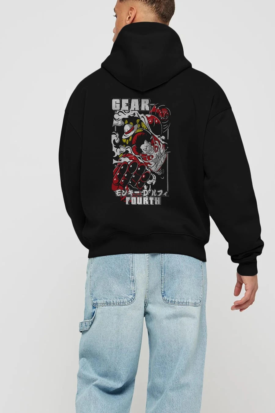 LUFFY gear fourth Anime Arka Baskılı Hoodie Oversize Kapüşonlu Sweatshirt Erkek Kadın Unisex