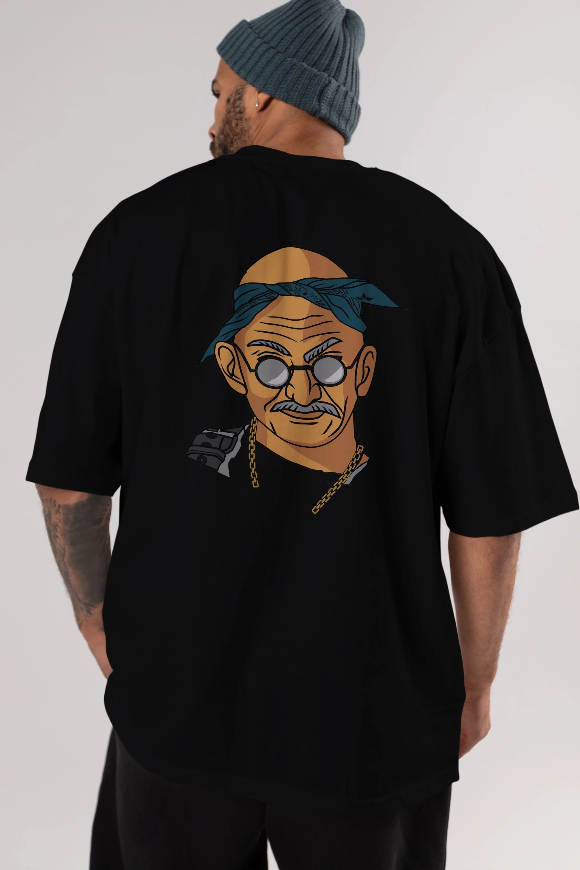 Tupac Gandhi Arka Baskılı Oversize t-shirt Erkek Kadın Unisex %100 Pamuk tişort