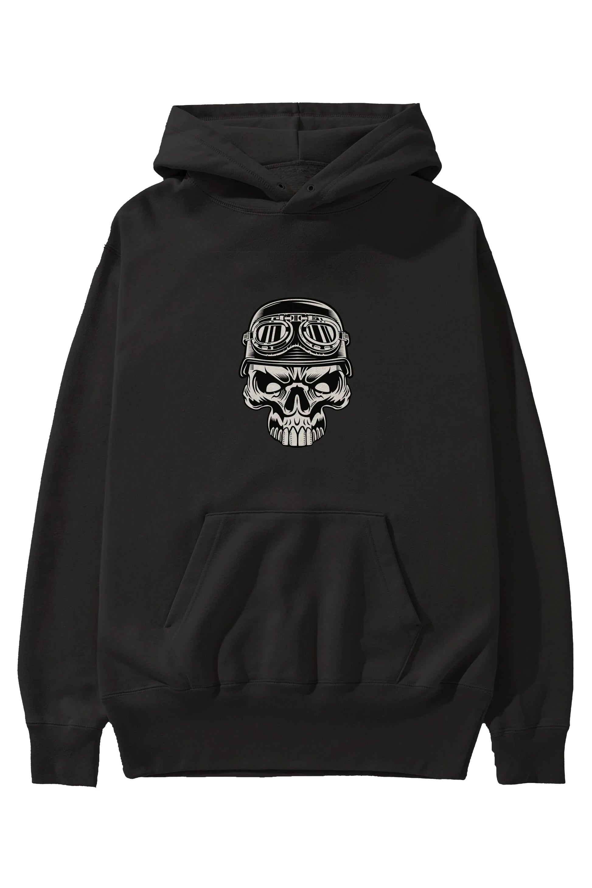 Biker Skull Helmet Ön Baskılı Hoodie Oversize Kapüşonlu Sweatshirt Erkek Kadın Unisex