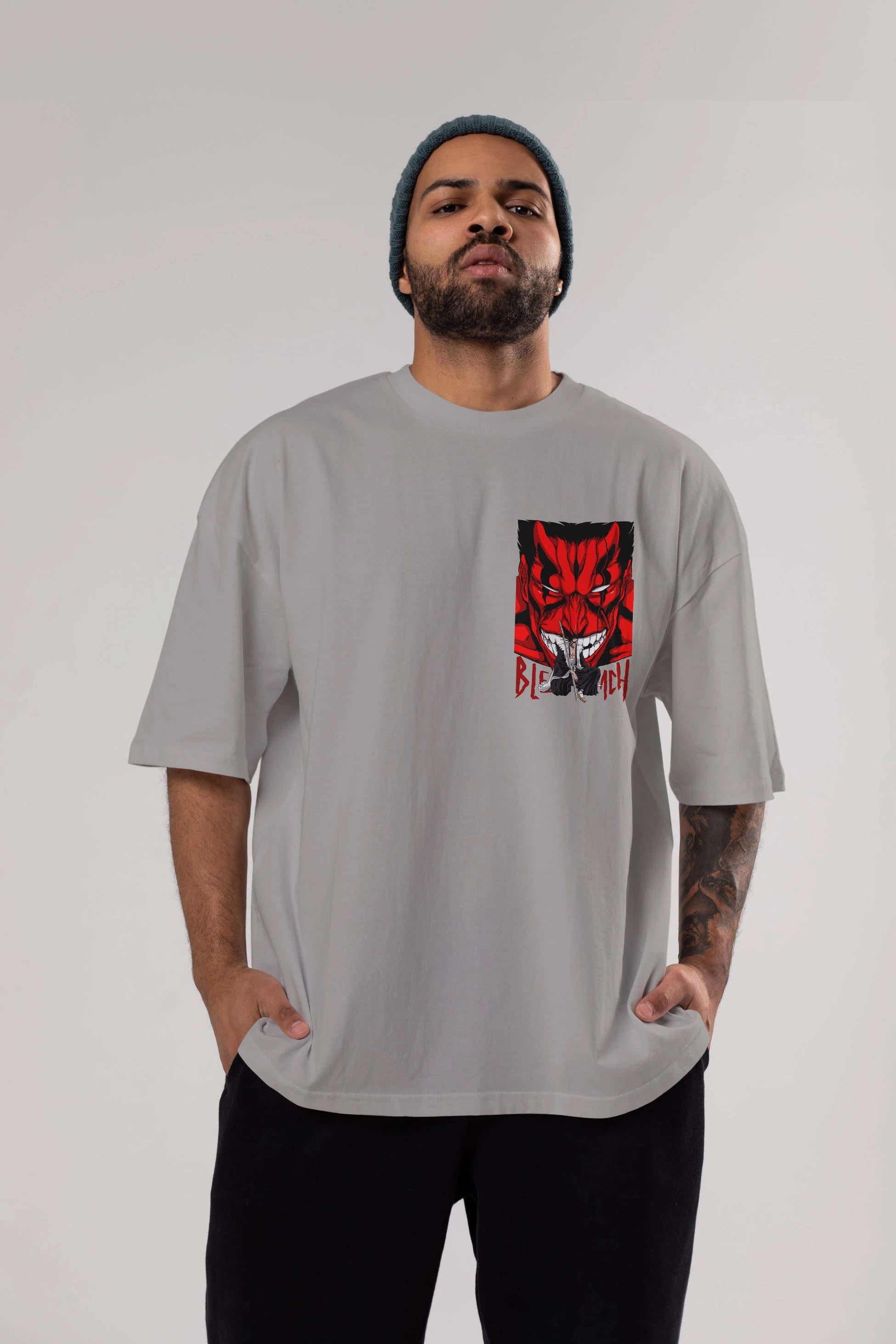 KENPACHI ZARAKI BLEACH Ön Sol Baskılı Oversize t-shirt Erkek Kadın Unisex %100 Pamuk Bisiklet Yaka tişort