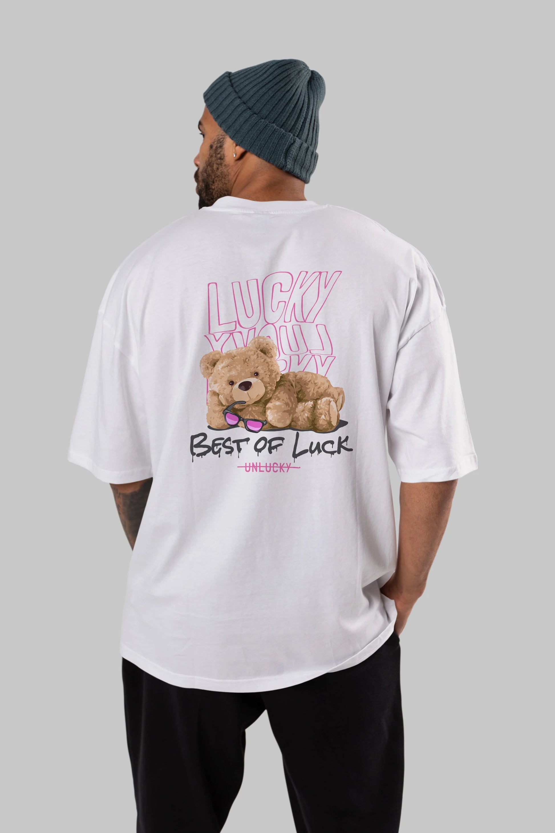 Best of Lucky Bear Arka Baskılı Oversize t-shirt Erkek Kadın Unisex