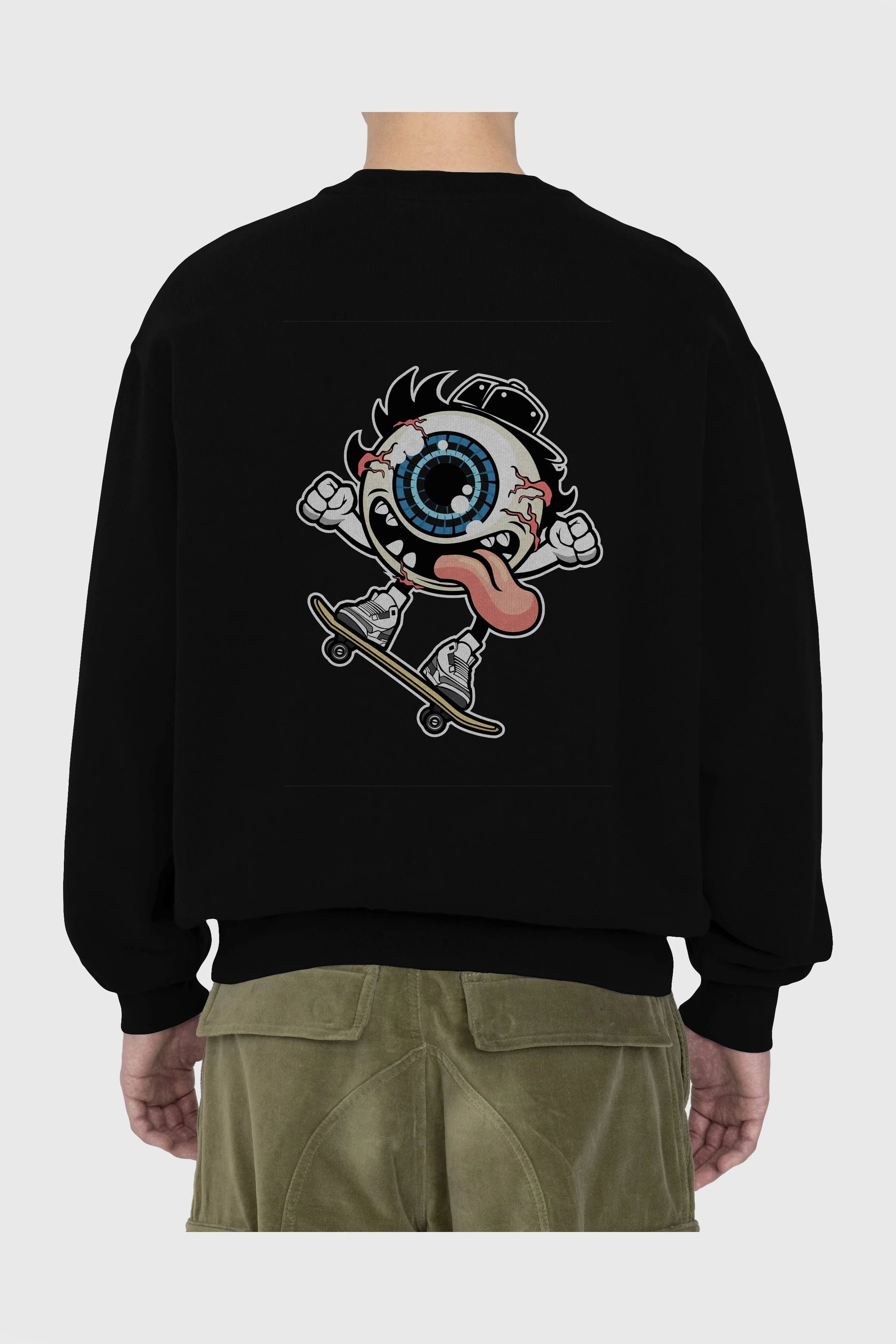Eye Ball Skater Arka Baskılı Oversize Sweatshirt Erkek Kadın Unisex