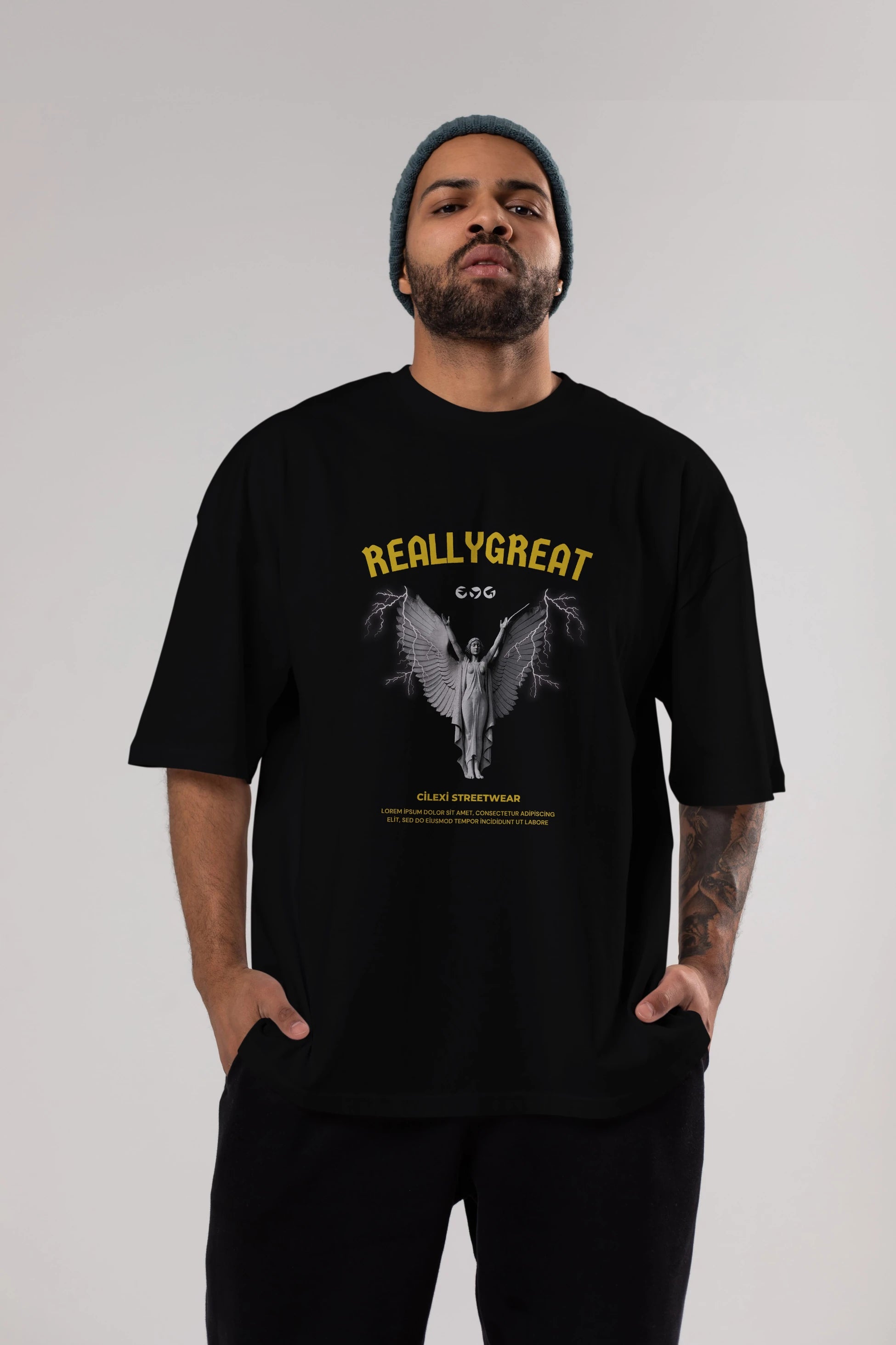 Reallygreat Angel Ön Baskılı Oversize t-shirt Erkek Kadın Unisex