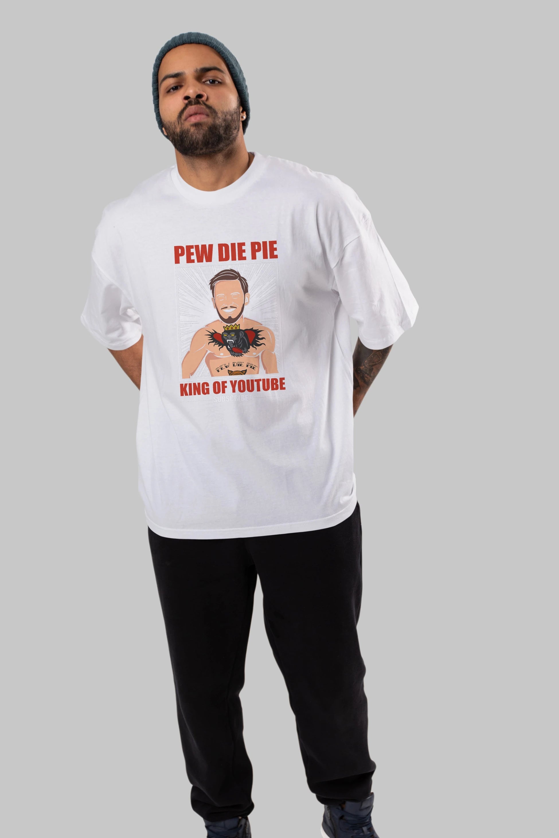 Pew Die Pie Fighter Ön Baskılı Oversize t-shirt Erkek Kadın Unisex %100 Pamuk tişort