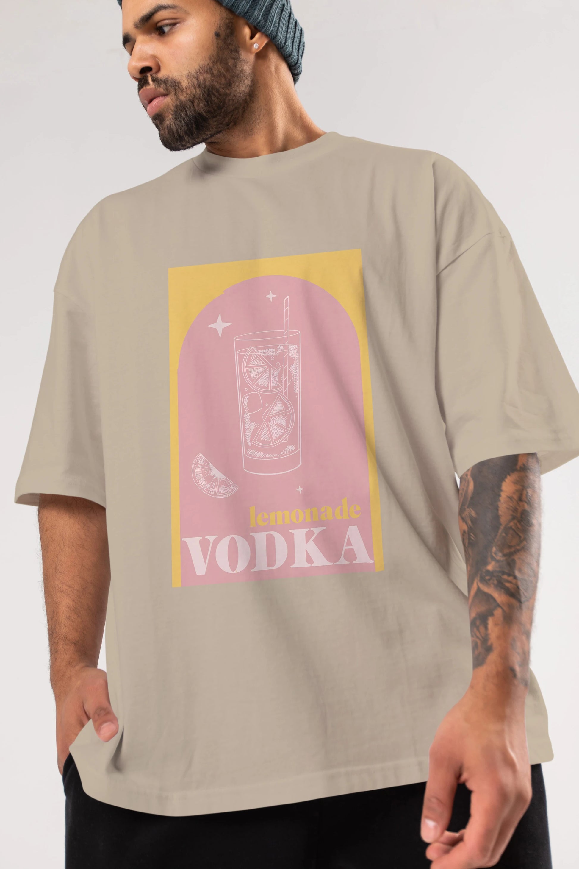 Vodka Limon Ön Baskılı Oversize t-shirt Erkek Kadın Unisex %100 Pamuk Bisiklet Yaka tişort