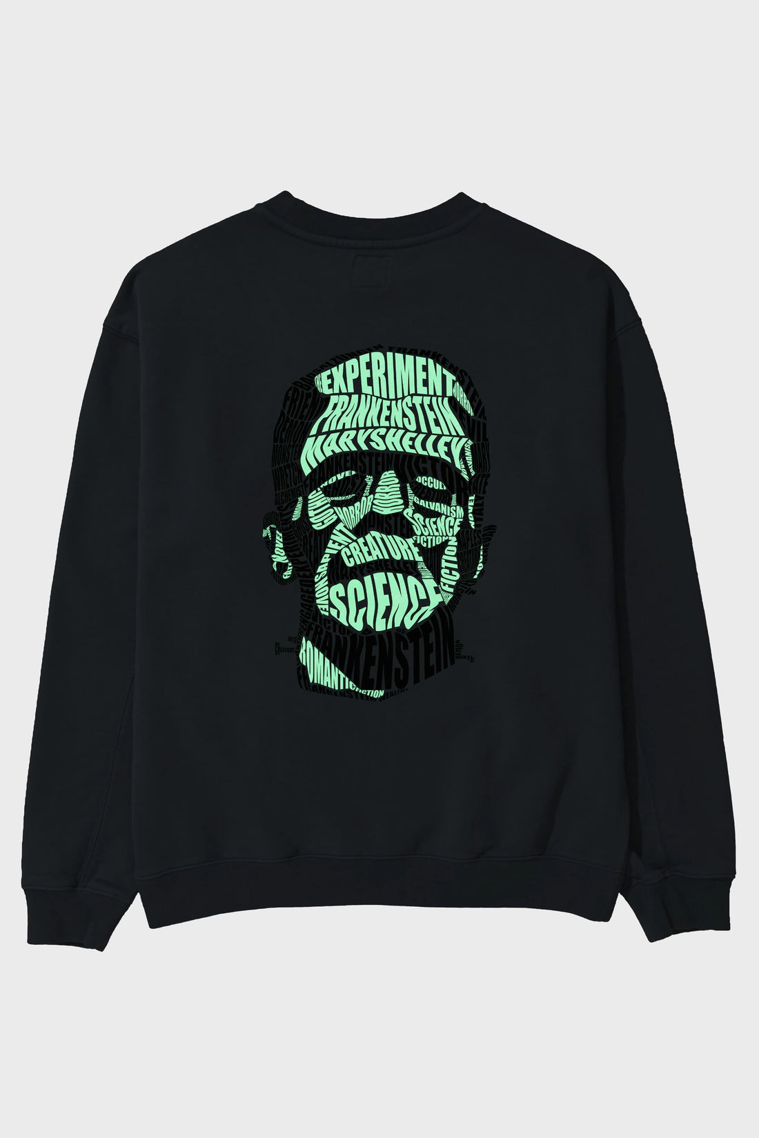 Frankenstein Calligram Arka Baskılı Oversize Sweatshirt Erkek Kadın Unisex