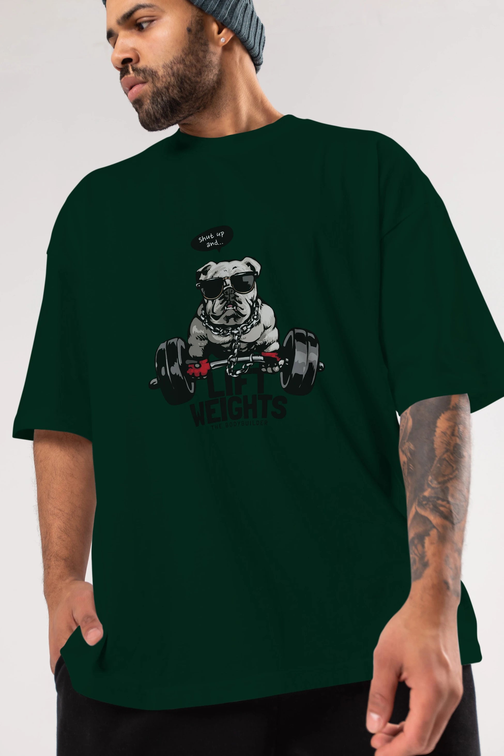 Teddy Bear Lift Weights Ön Baskılı Oversize t-shirt Erkek Kadın Unisex %100 Pamuk