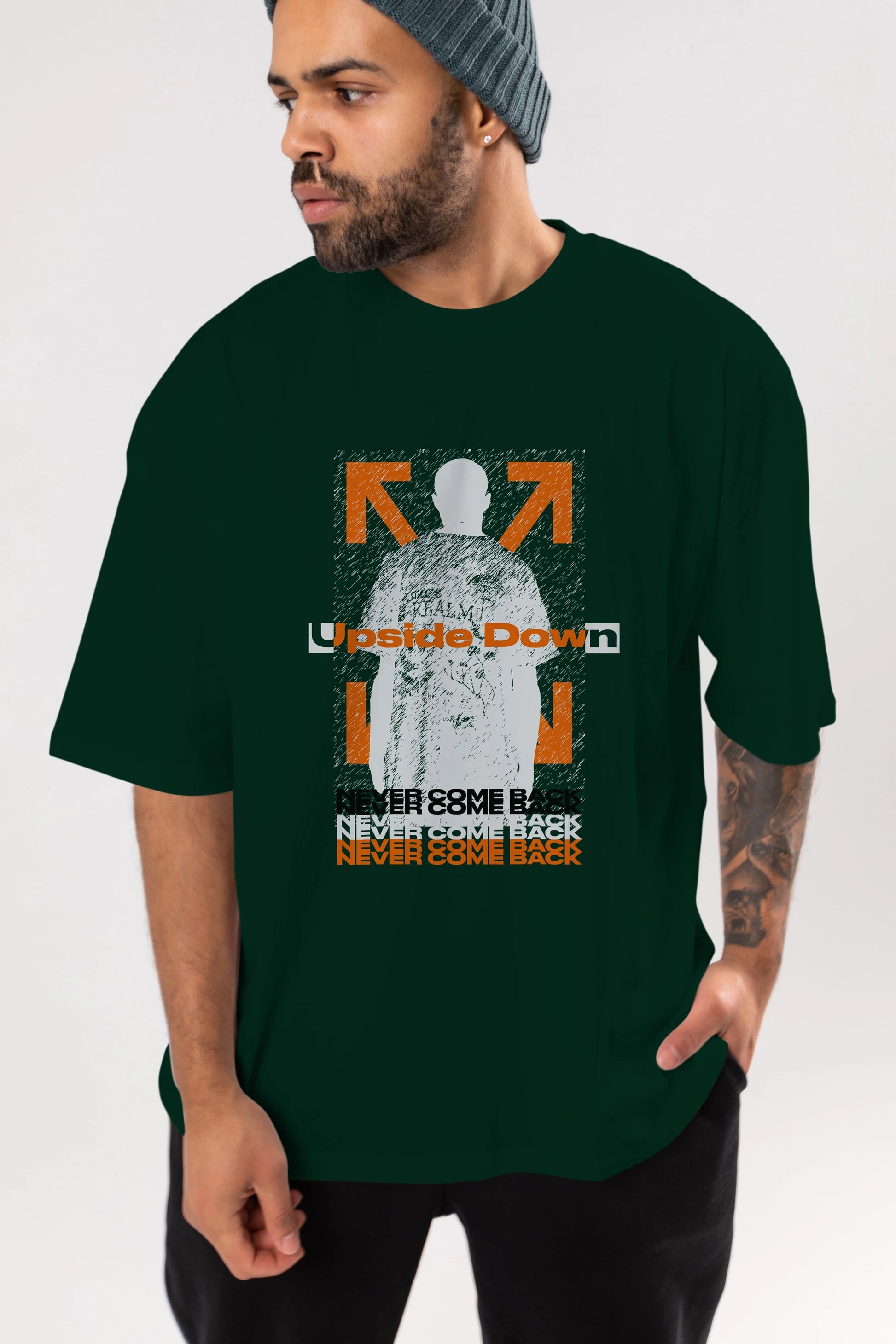 Upside Down Ön Baskılı Oversize t-shirt Erkek Kadın Unisex