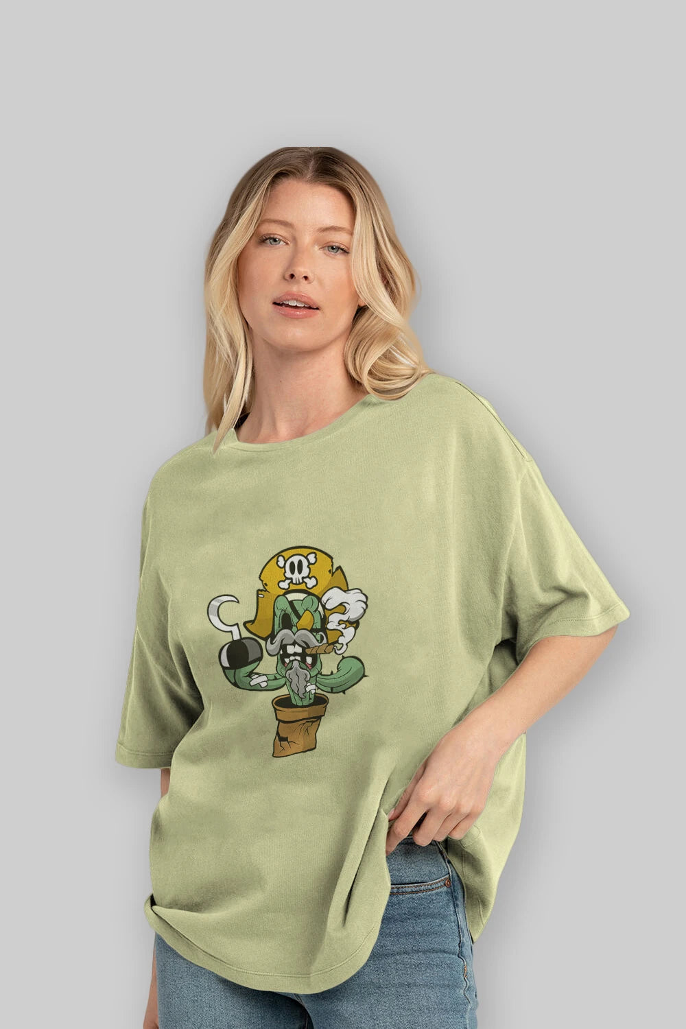Pirate Cactus Ön Baskılı Oversize t-shirt Erkek Kadın Unisex %100 Pamuk tişort