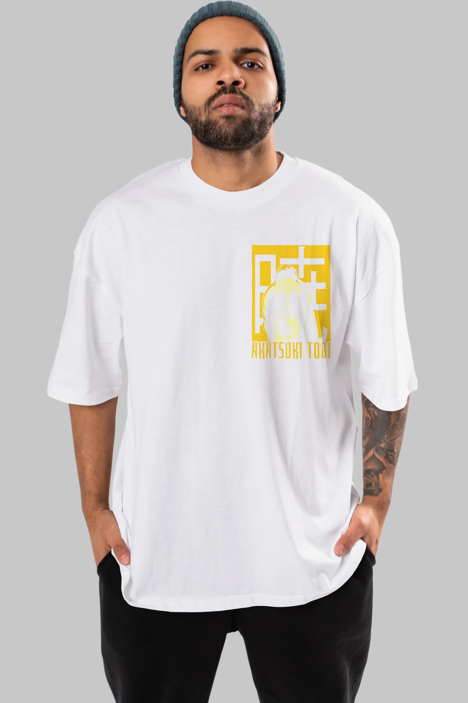 AKATSUKI OBITO NARUTO Ön Sol Baskılı Oversize t-shirt Erkek Kadın Unisex %100 Pamuk Bisiklet Yaka tişort