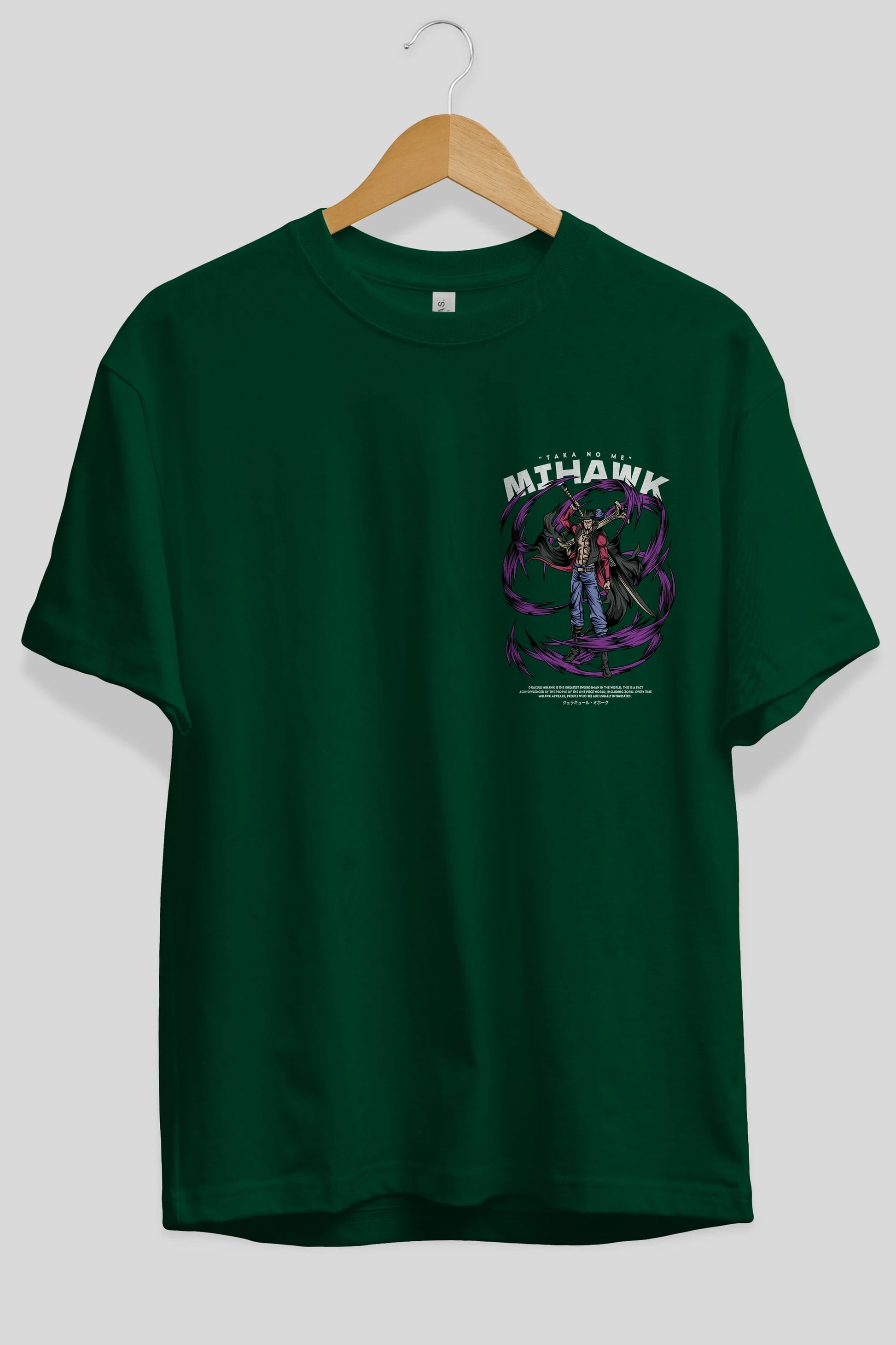 Mihawk Ön Sol Baskılı Oversize t-shirt Erkek Kadın Unisex %100 Pamuk Bisiklet Yaka tişort