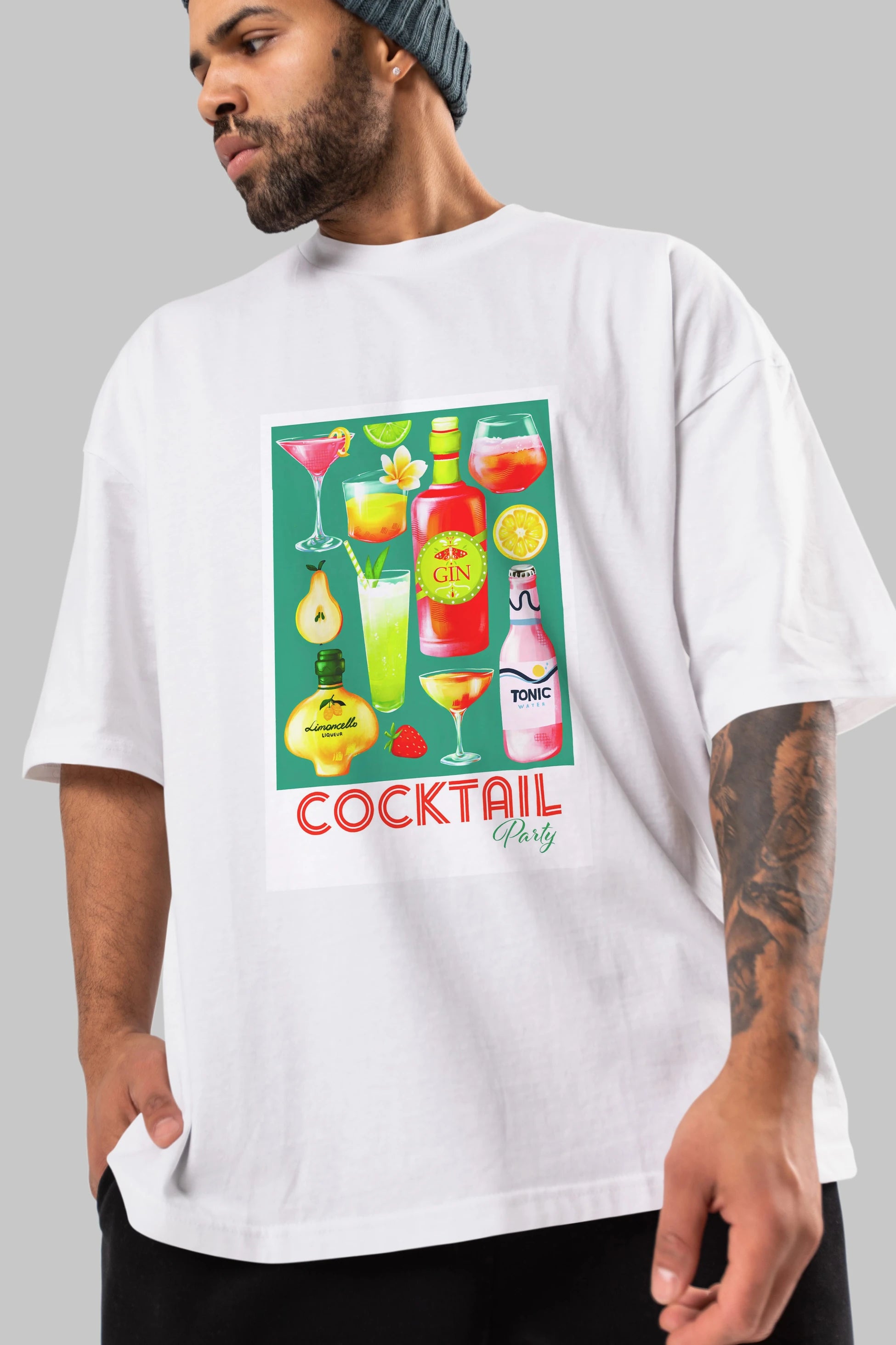 Cocktail Party 2 Ön Baskılı Oversize t-shirt Erkek Kadın Unisex %100 Pamuk Bisiklet Yaka tişort