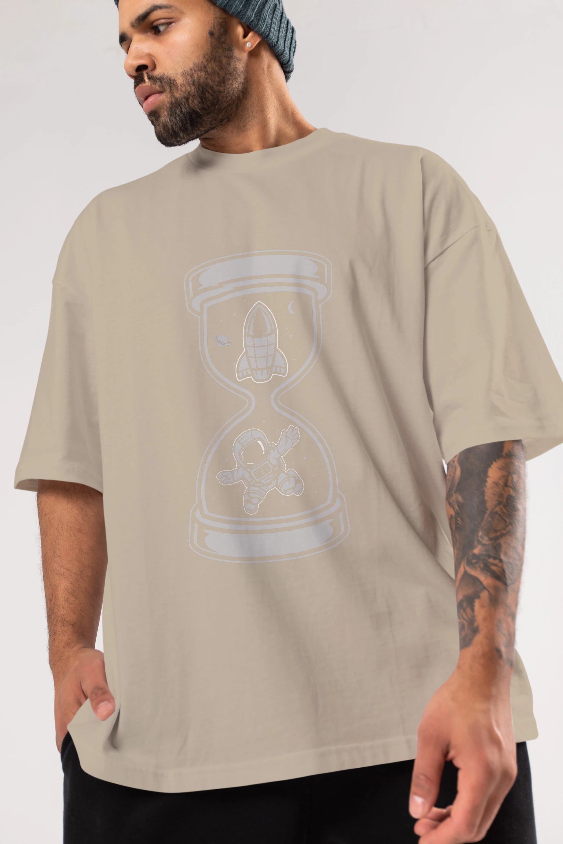 Astronaut Time Ön Baskılı Oversize t-shirt Erkek Kadın Unisex