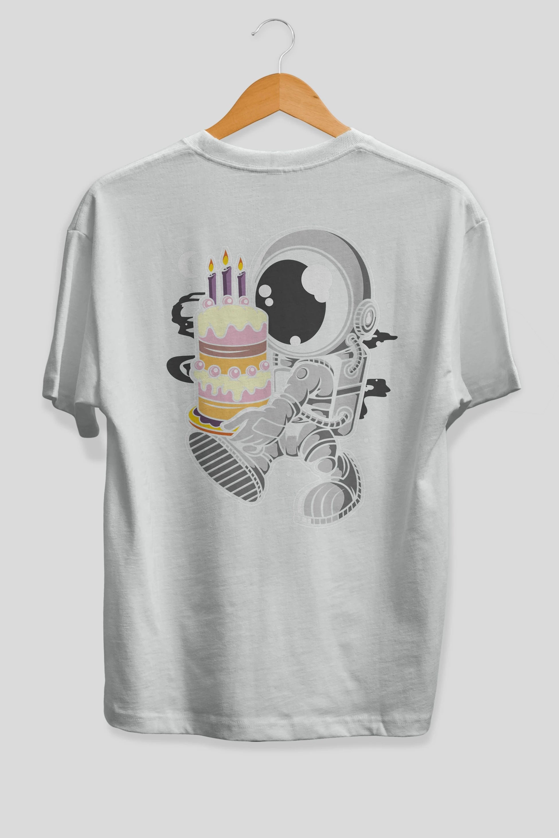 Astronaut Birthday Cake Arka Baskılı Oversize t-shirt Erkek Kadın Unisex