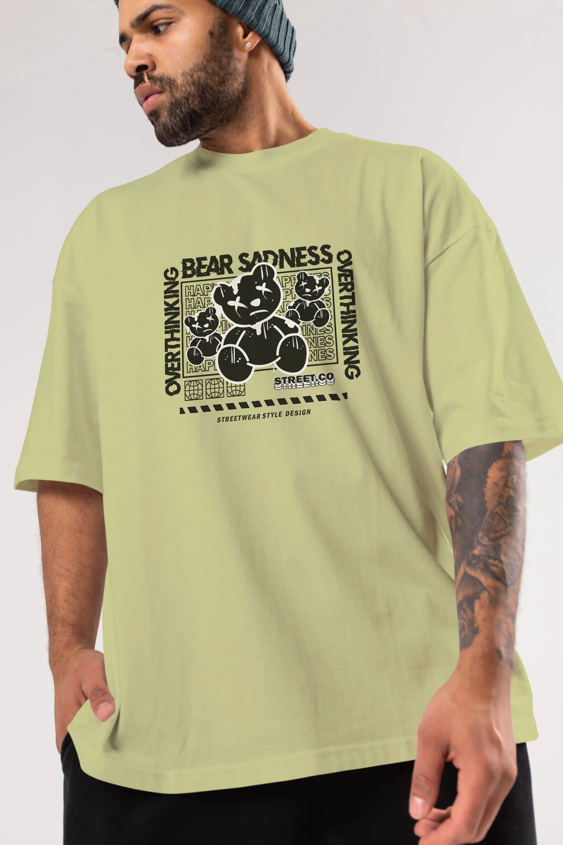 Bear Sadness 2 Ön Baskılı Oversize t-shirt Erkek Kadın Unisex