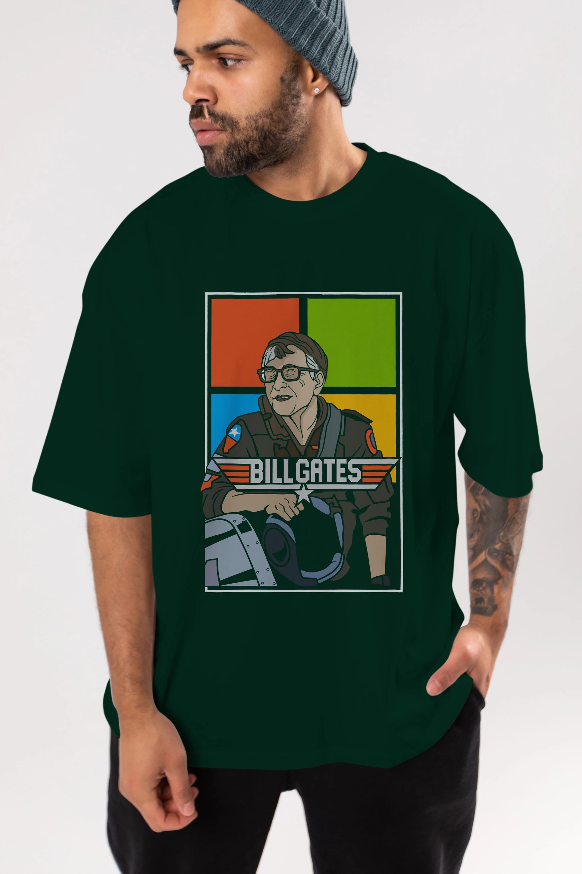 Bill Gates Top Gun Ön Baskılı Oversize t-shirt Erkek Kadın Unisex %100 Pamuk tişort