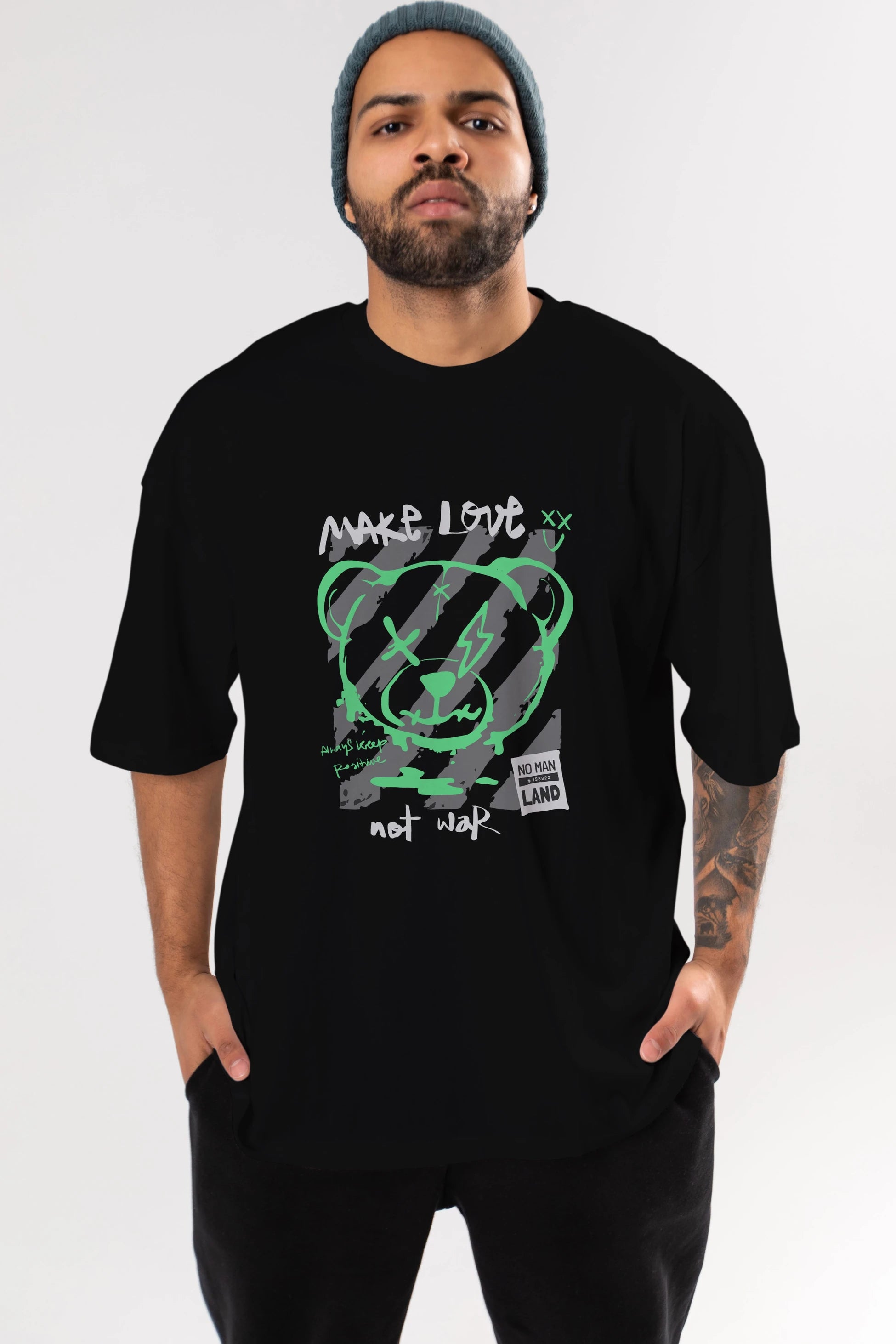 Make Love Bear Ön Baskılı Oversize t-shirt Erkek Kadın Unisex