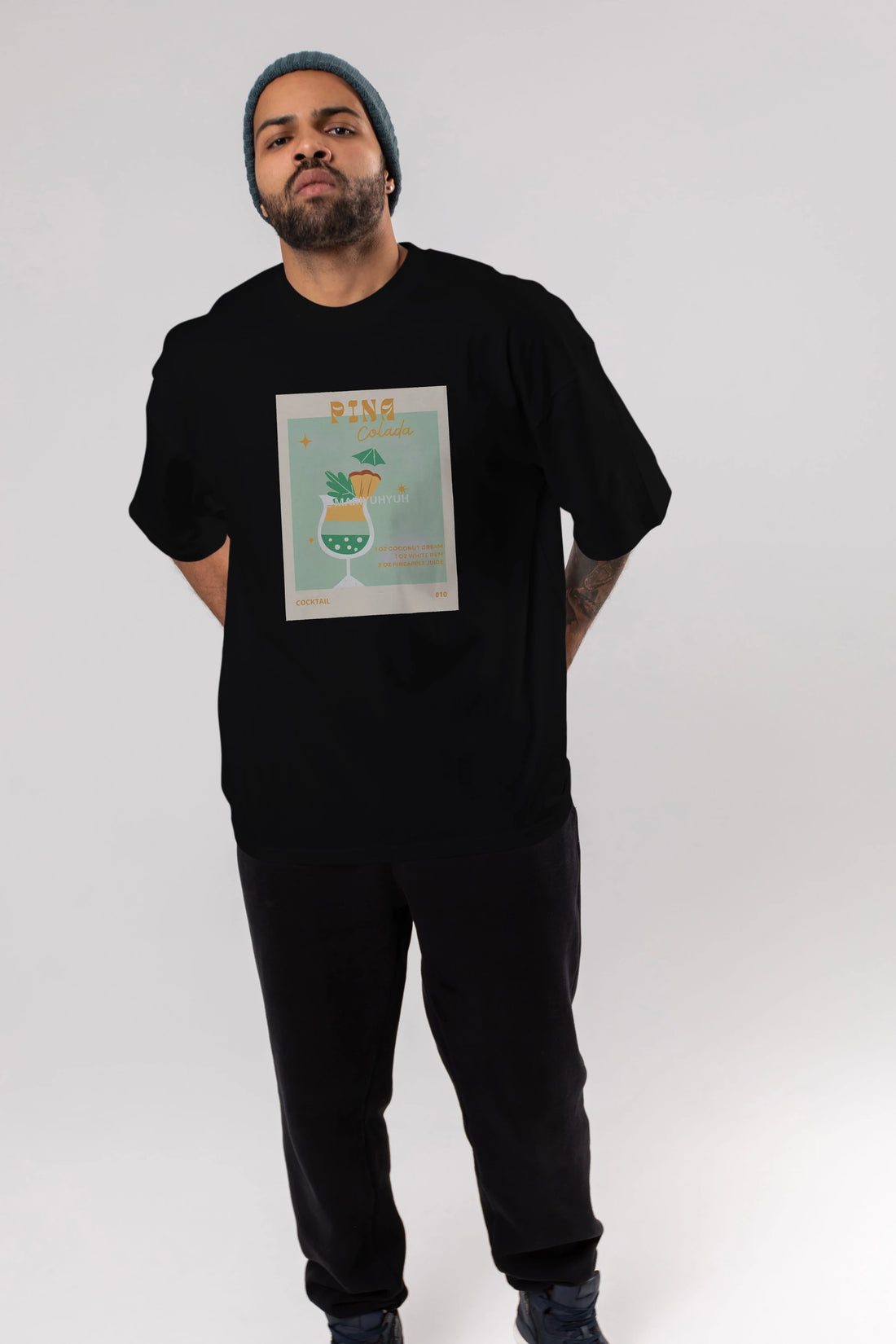 Pina Colada Ön Baskılı Oversize t-shirt Erkek Kadın Unisex %100 Pamuk Bisiklet Yaka tişort